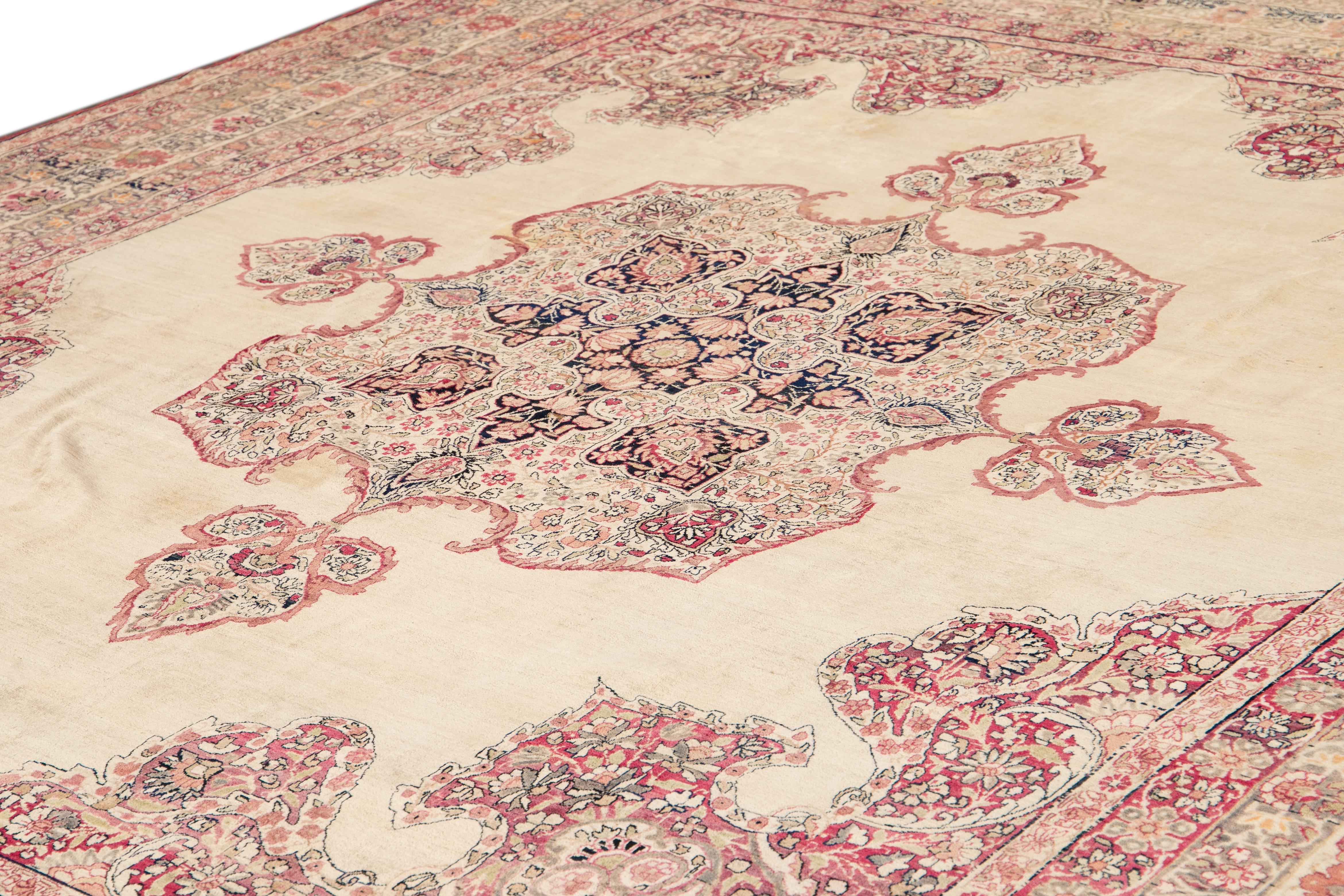 Persian Early 20th Century Antique Kerman Wool Rug For Sale