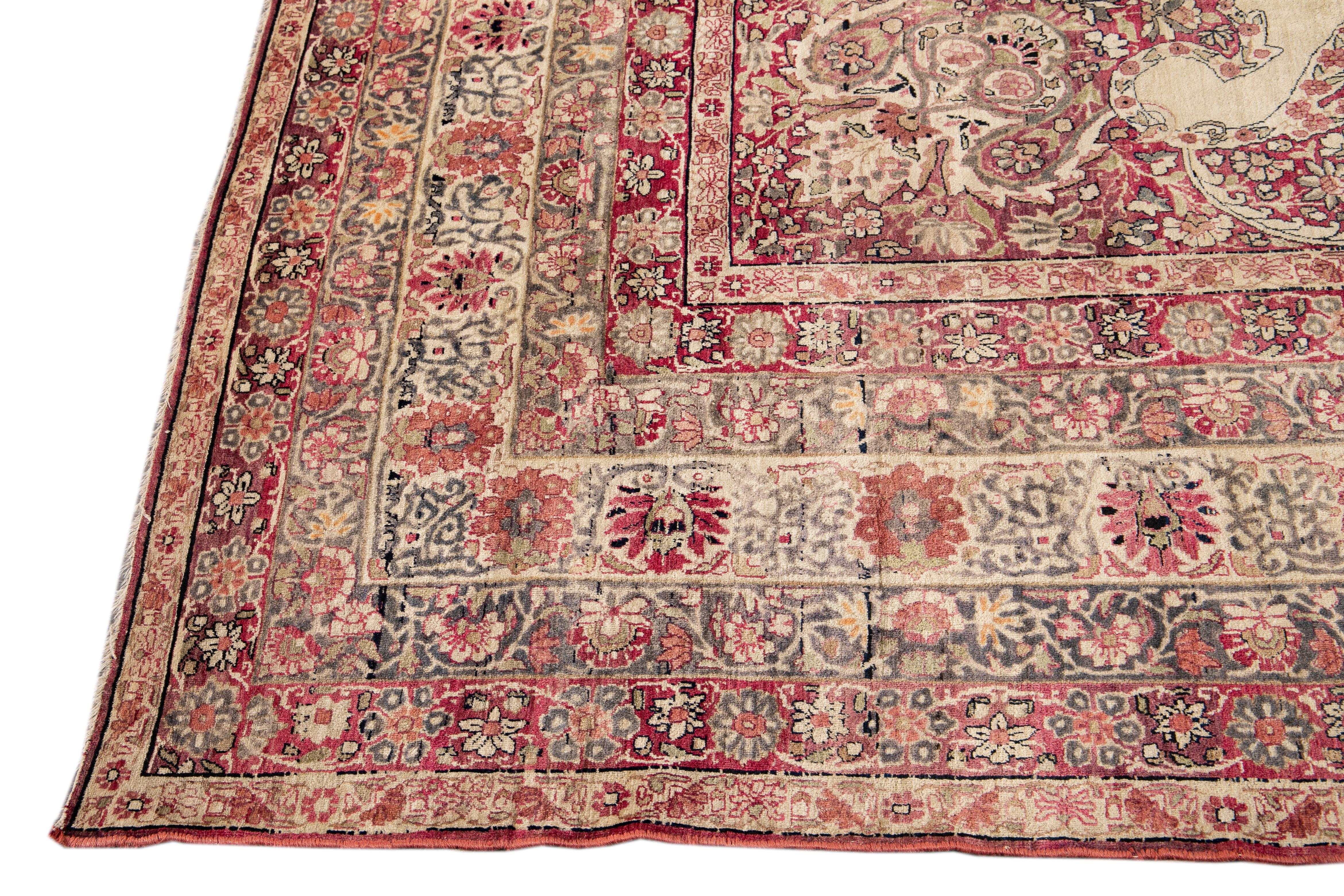 Hand-Knotted Early 20th Century Antique Kerman Wool Rug For Sale