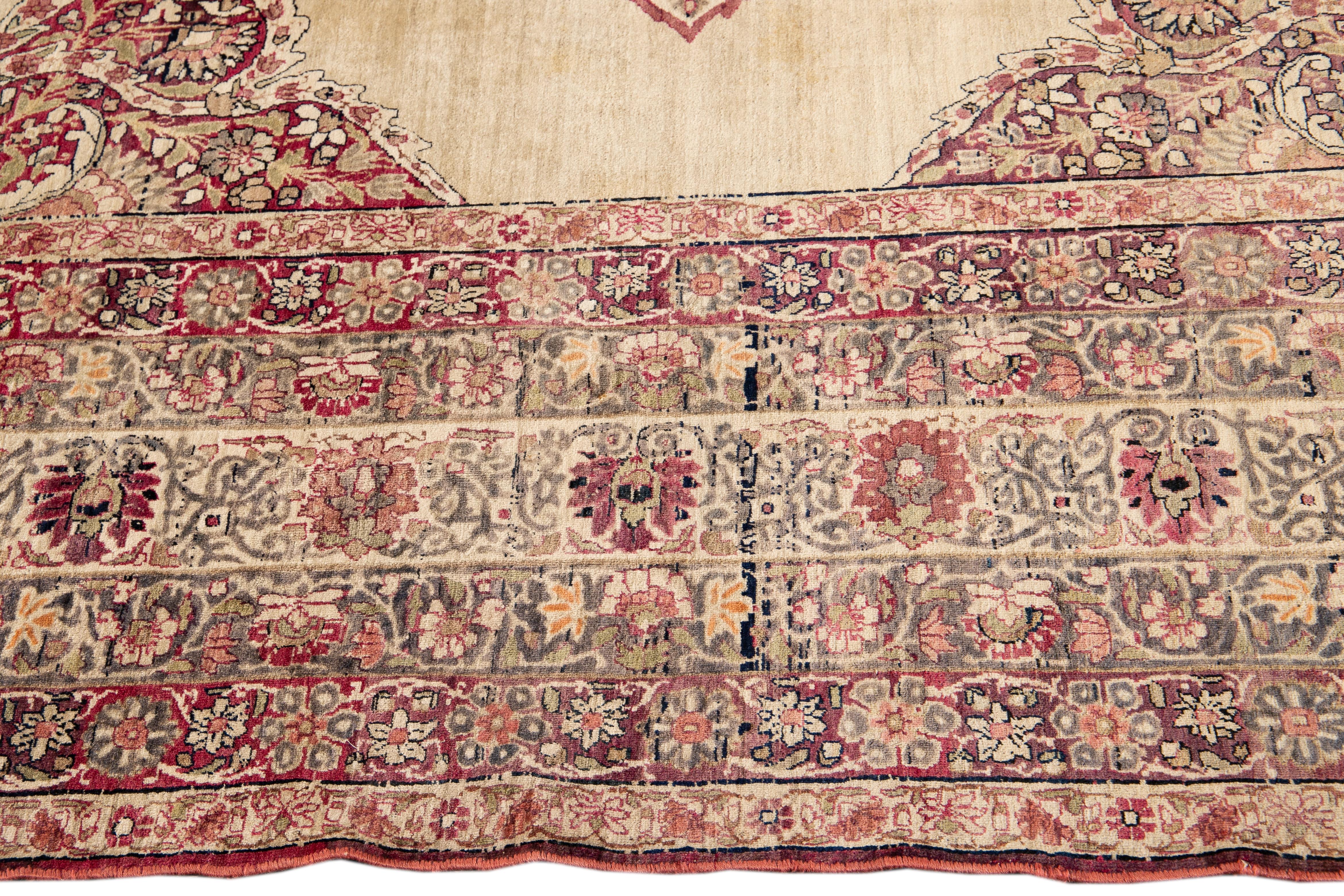 Early 20th Century Antique Kerman Wool Rug In Good Condition For Sale In Norwalk, CT