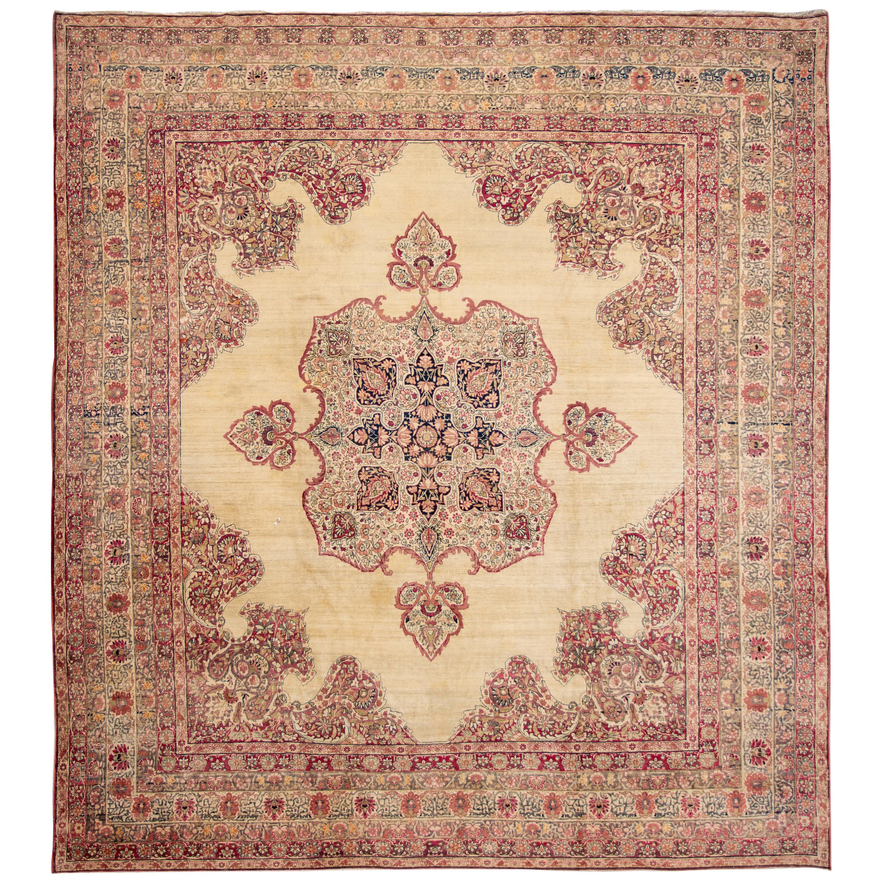 Early 20th Century Antique Kerman Wool Rug For Sale