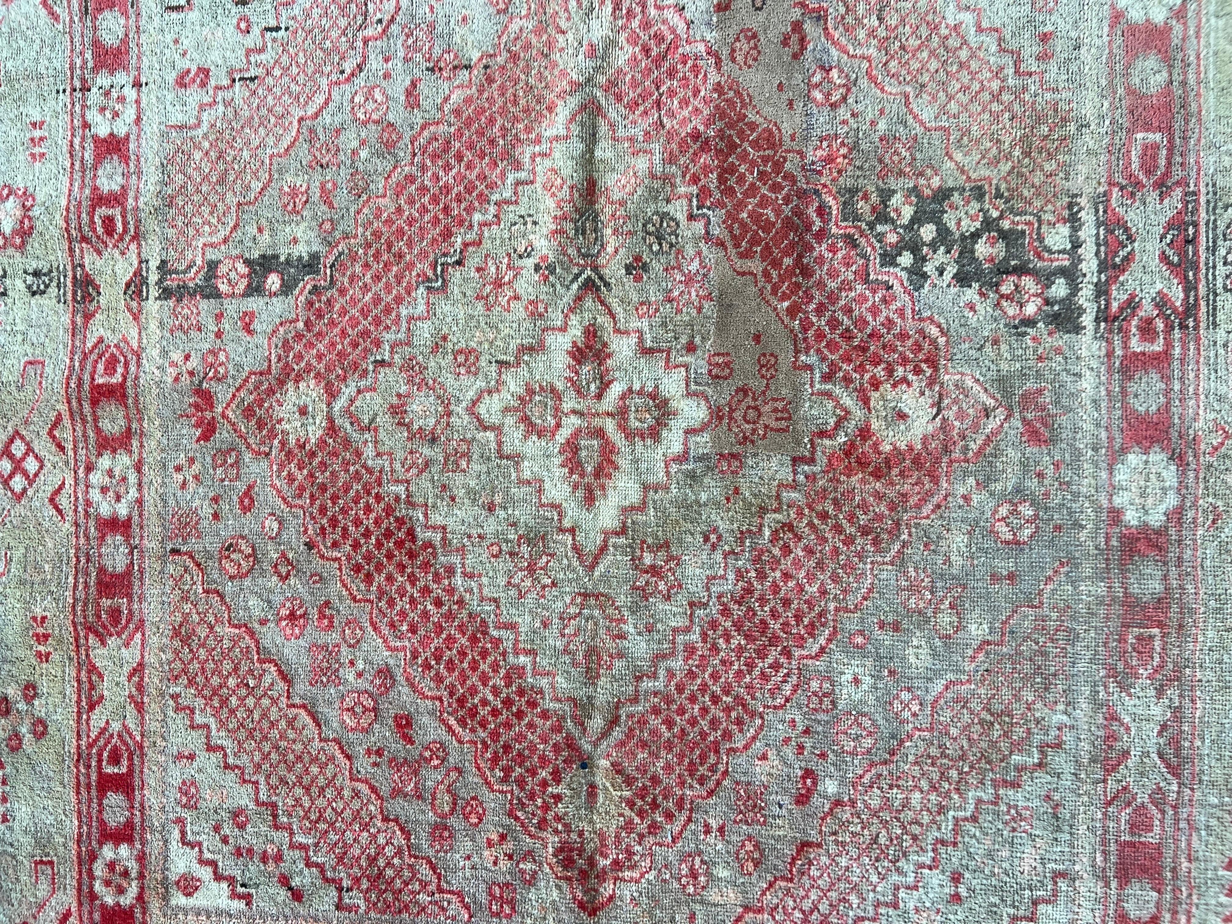 Early 20th Century Antique Khotan Hand Knotted Wool Rug, with Pink Abrash, 1910 For Sale 3