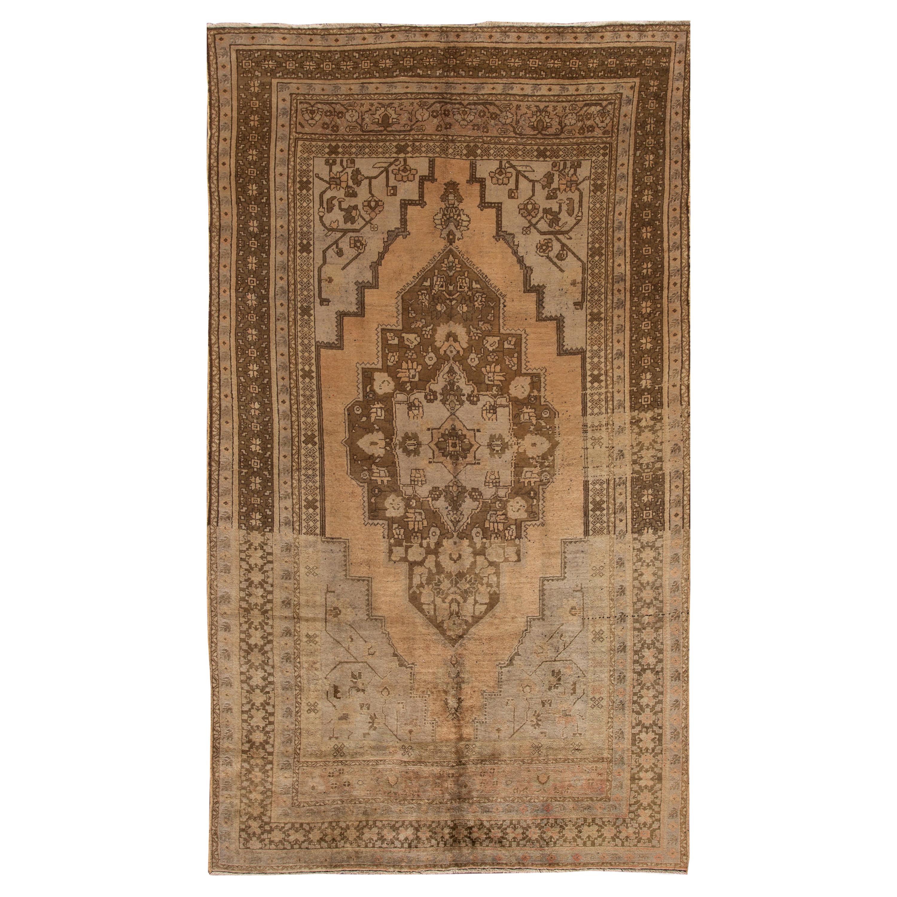 20th Century Antique Handmade Khotan Wool Rug With Orange Rust Color