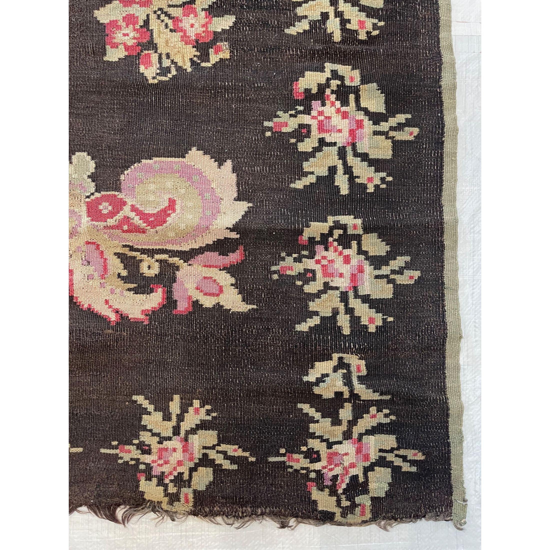 Other Early 20th Century Antique Kilim Floral Runner - 12'6'' X 5'3'' For Sale