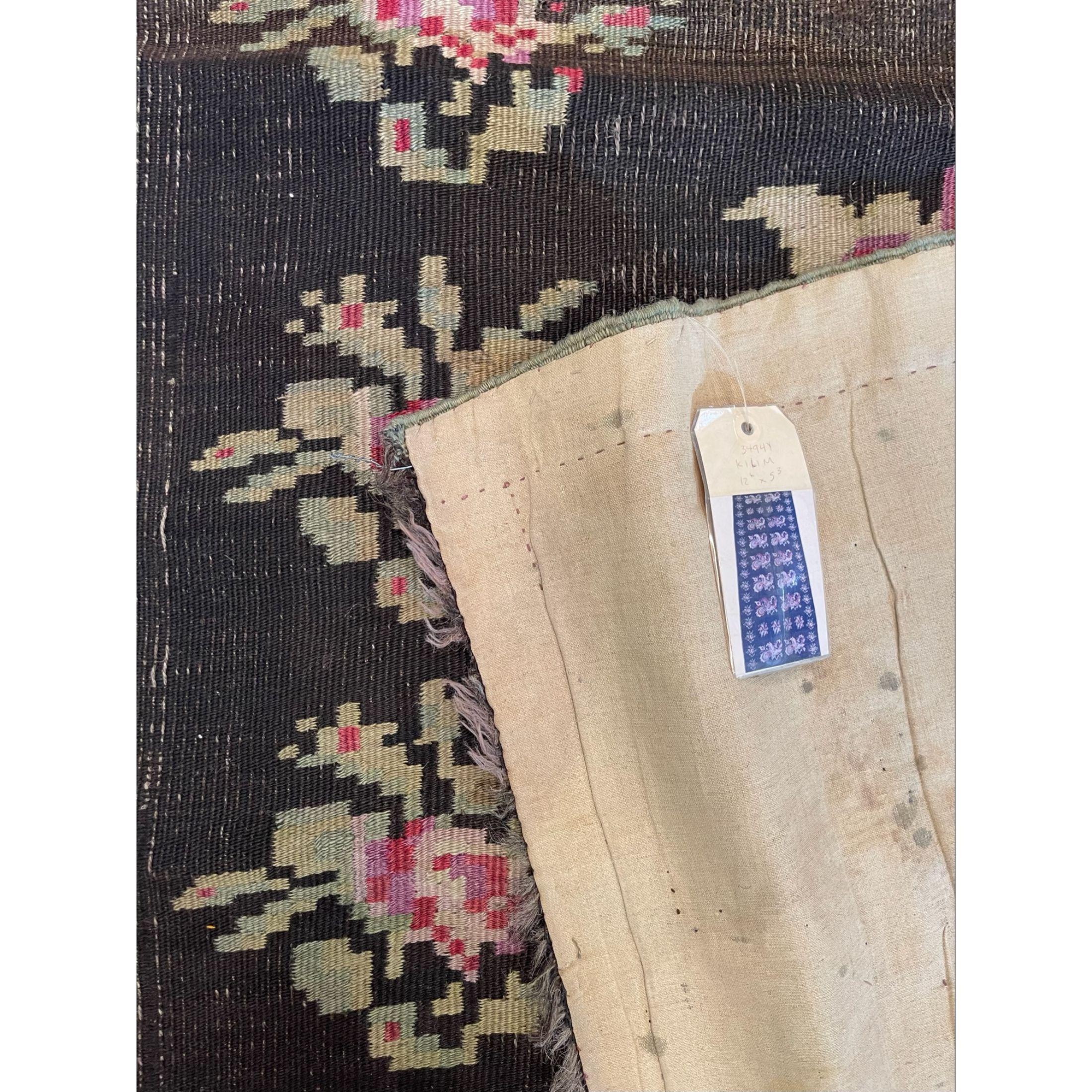 Asian Early 20th Century Antique Kilim Floral Runner - 12'6'' X 5'3'' For Sale