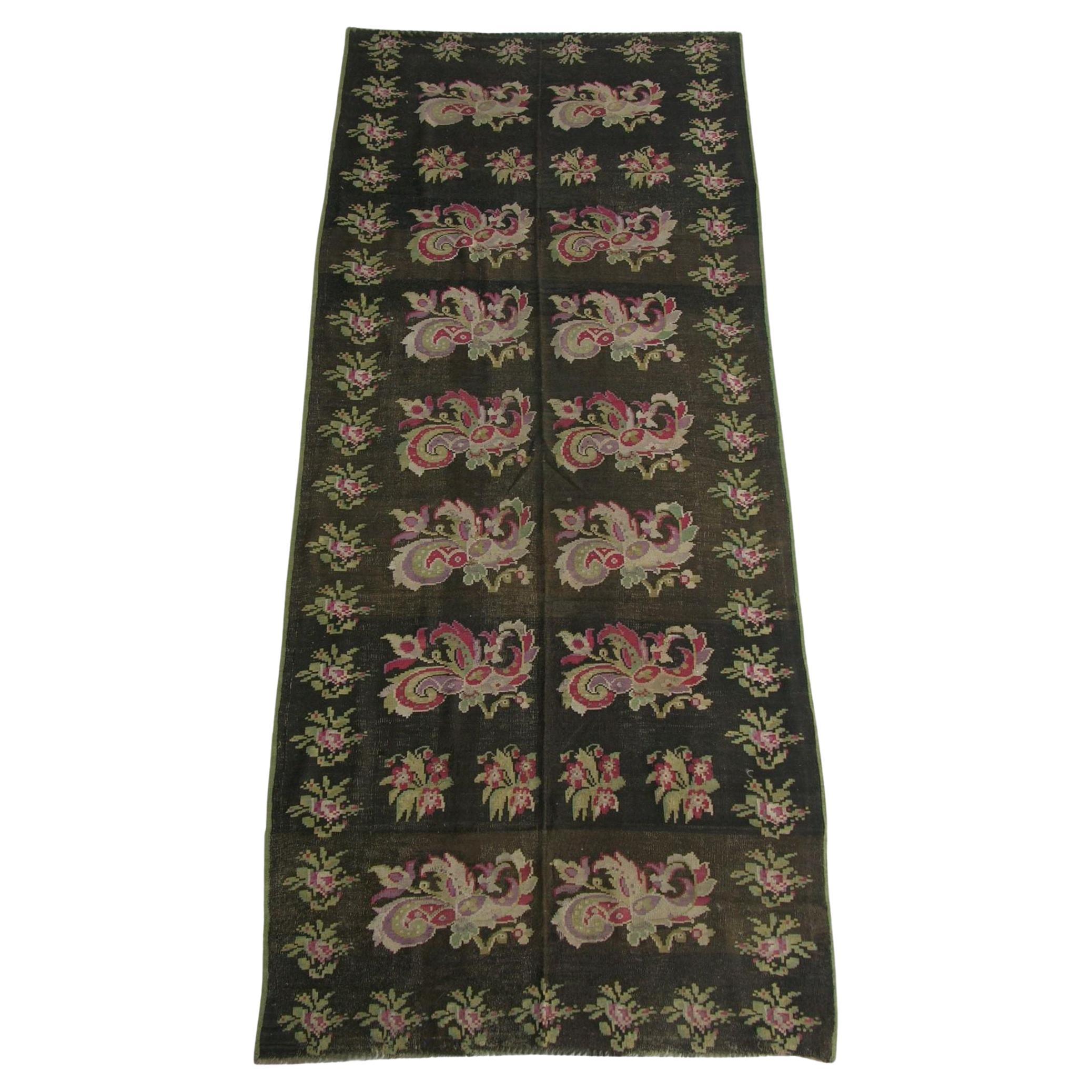 Early 20th Century Antique Kilim Floral Runner - 12'6'' X 5'3'' For Sale