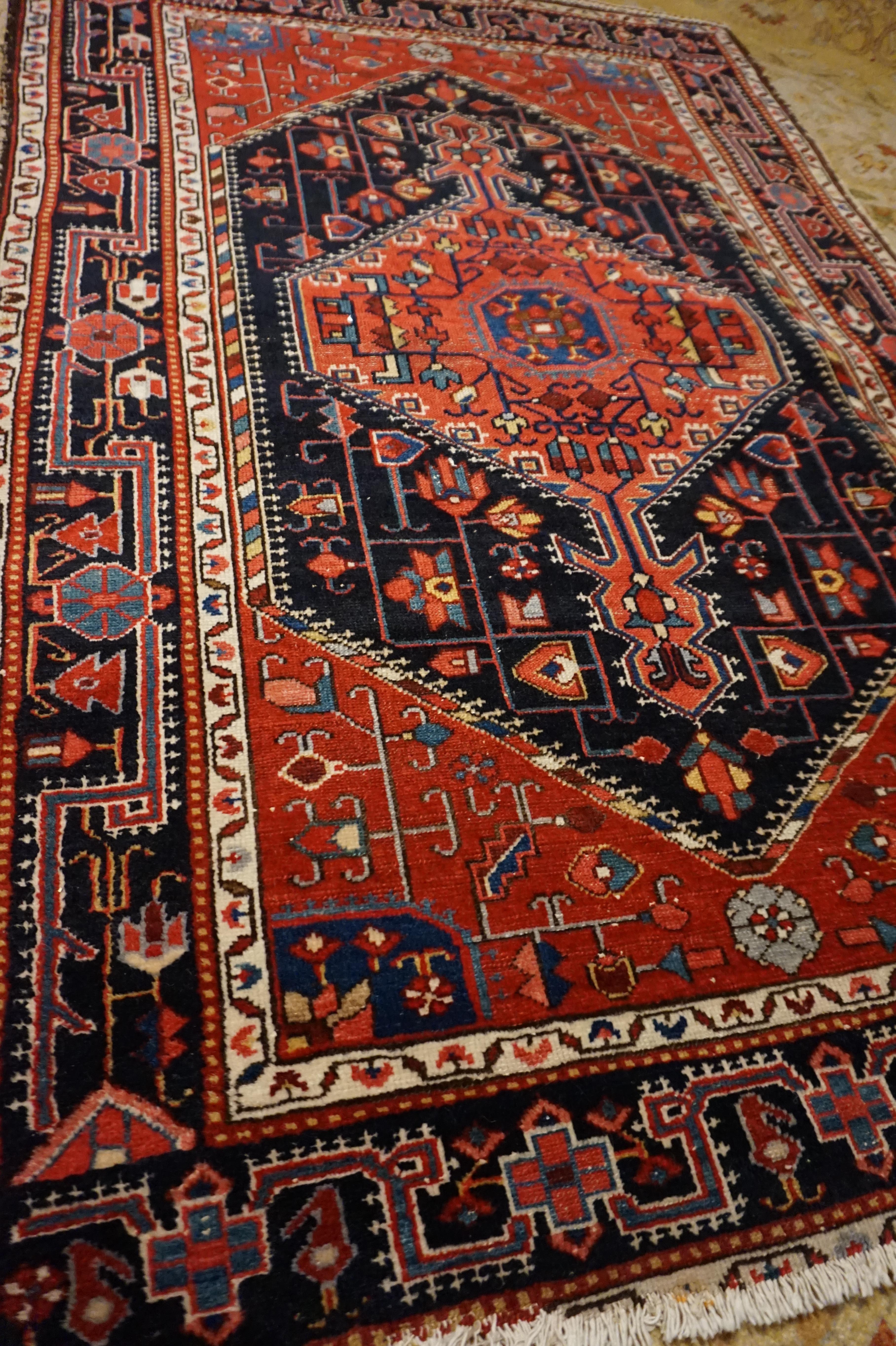 Central Asian Early 20th Century Antique Kurdish Geometric Tribal Hand Knotted Rug For Sale