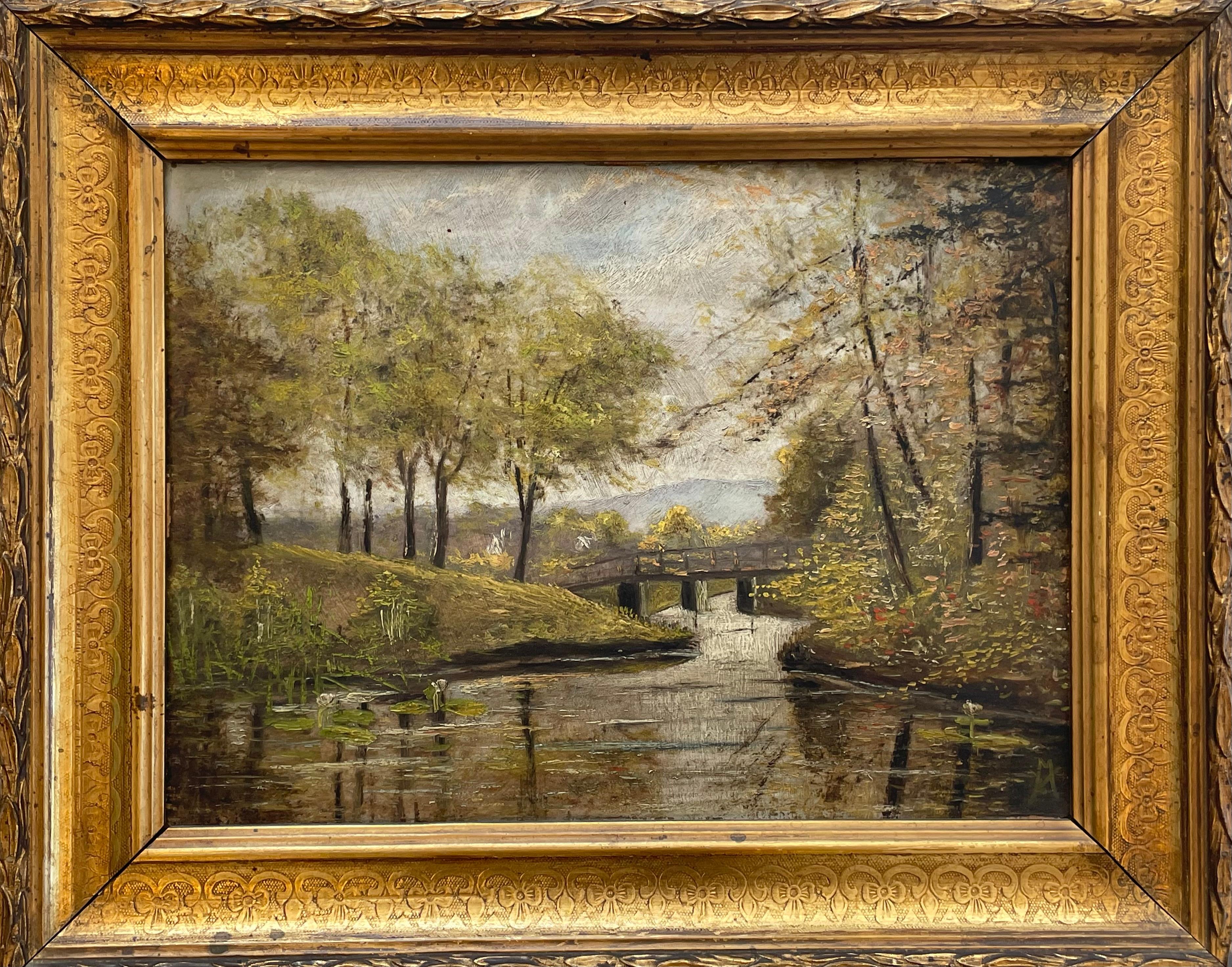 Art Nouveau Dipinto ad olio di paesaggio antico della fine del XIX secolo proveniente dalla Danimarca in vendita