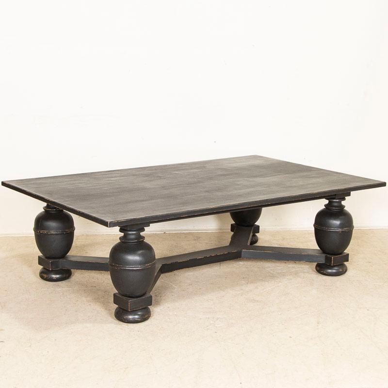 Early 20th Century Antique Large Coffee Table Painted Black In Good Condition In Round Top, TX