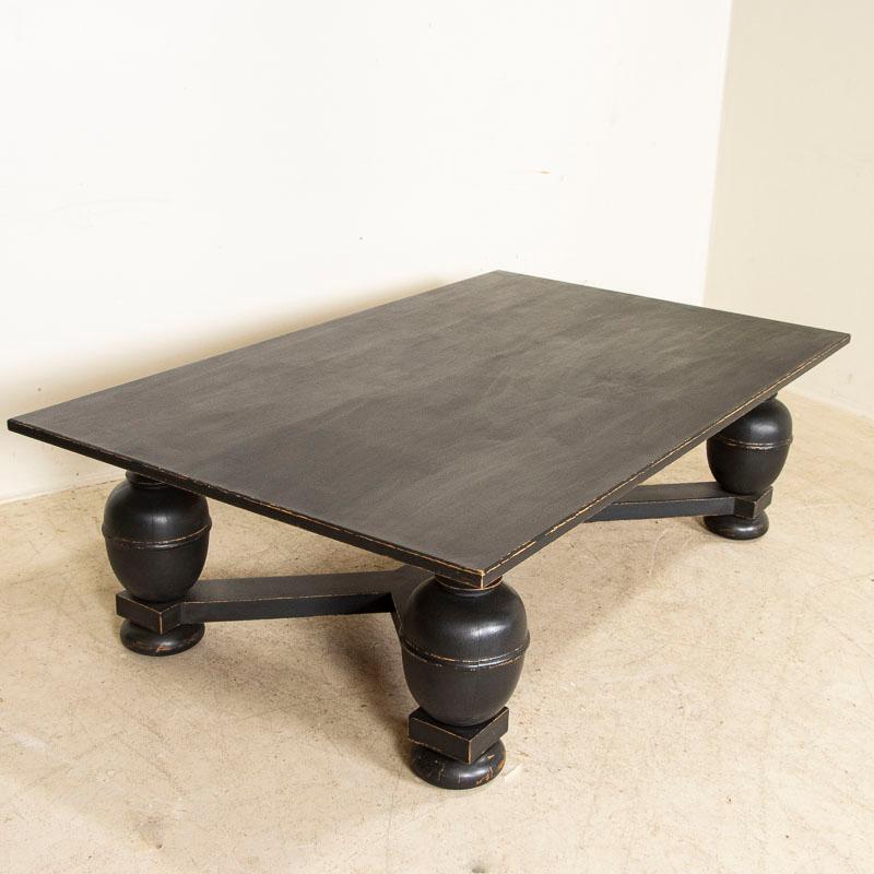 Wood Early 20th Century Antique Large Coffee Table Painted Black