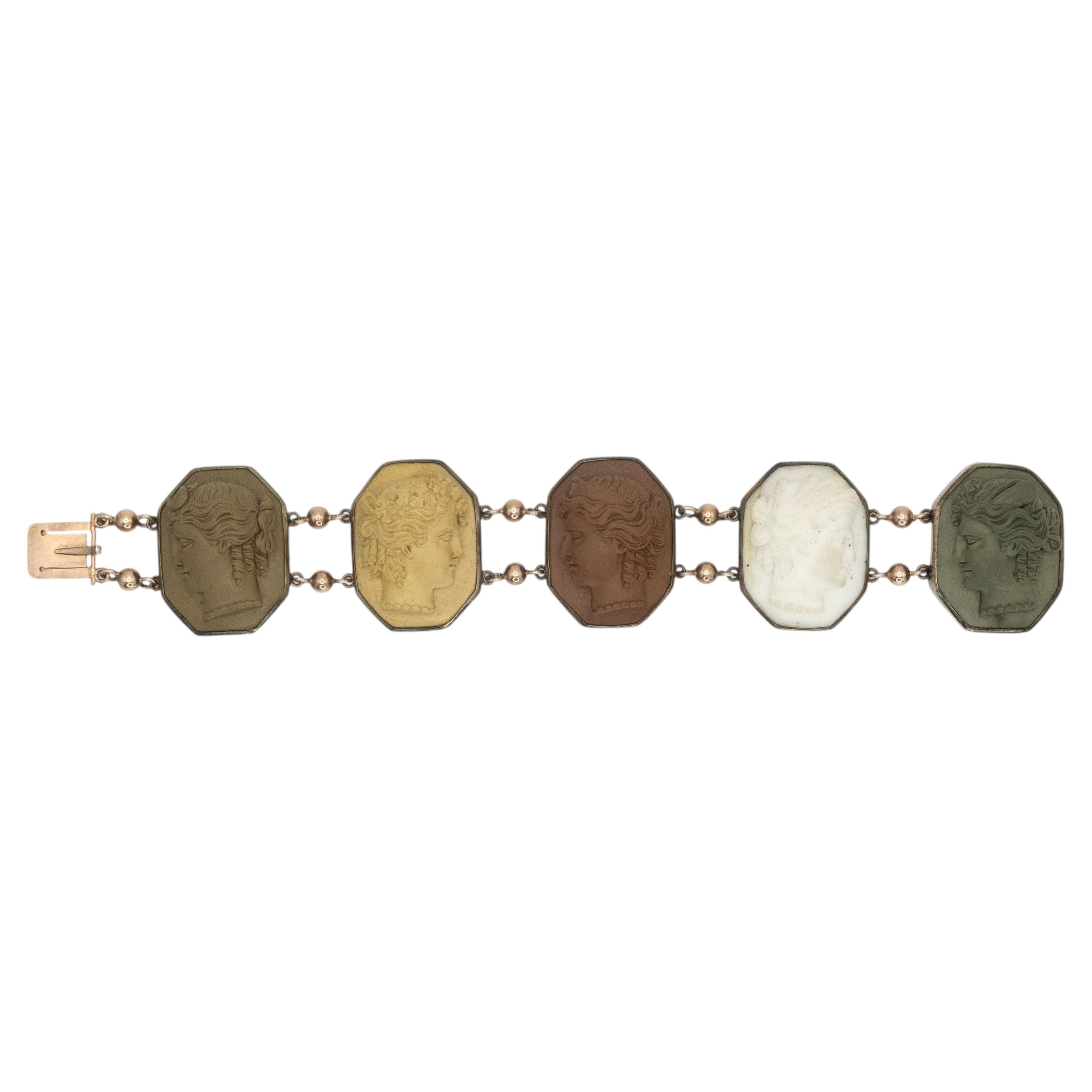 Early 20th Century Antique Lava Cameo Bracelet, Handmade