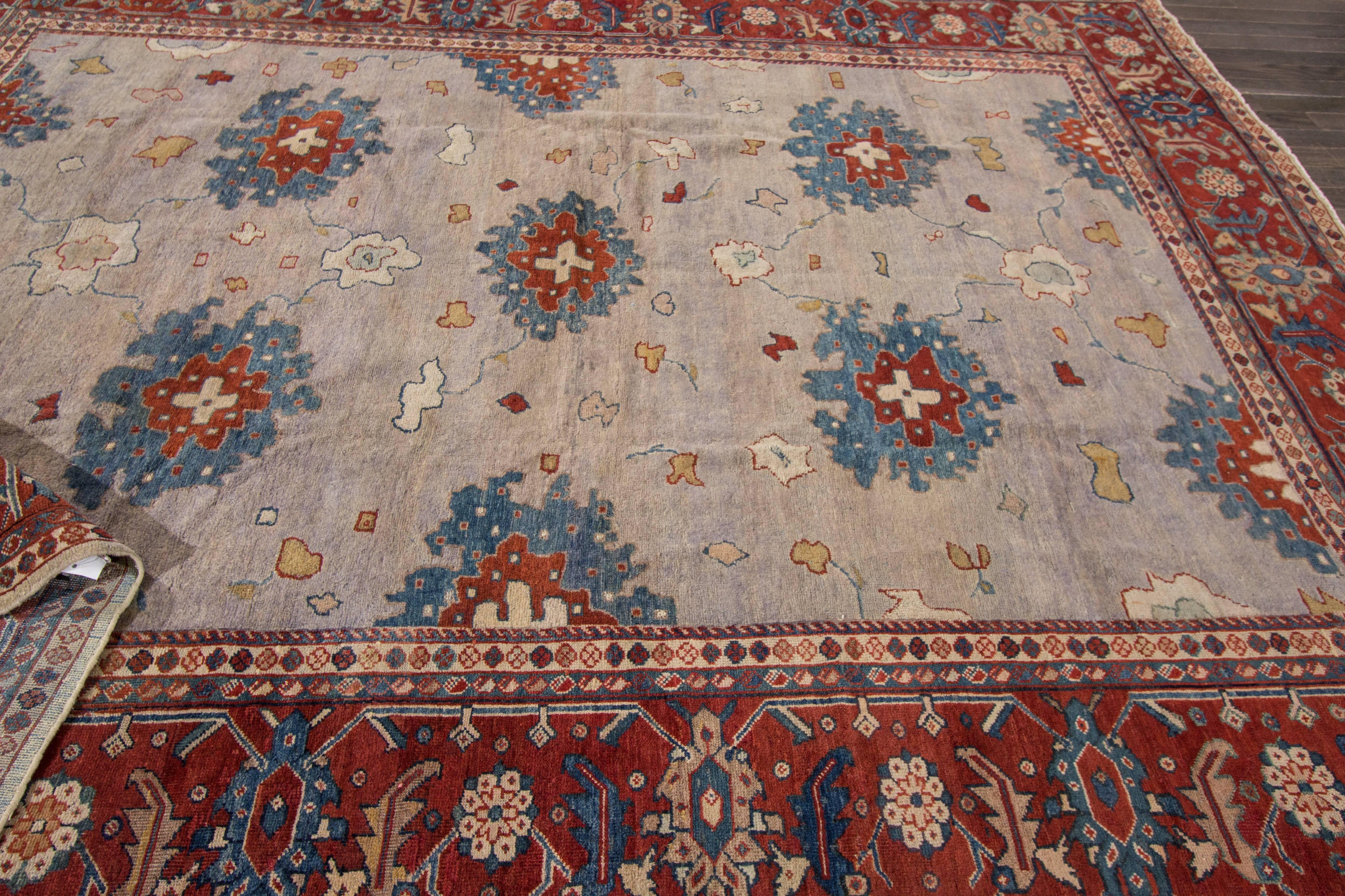 Hand-Knotted Early 20th Century Antique Mahal Wool Rug For Sale