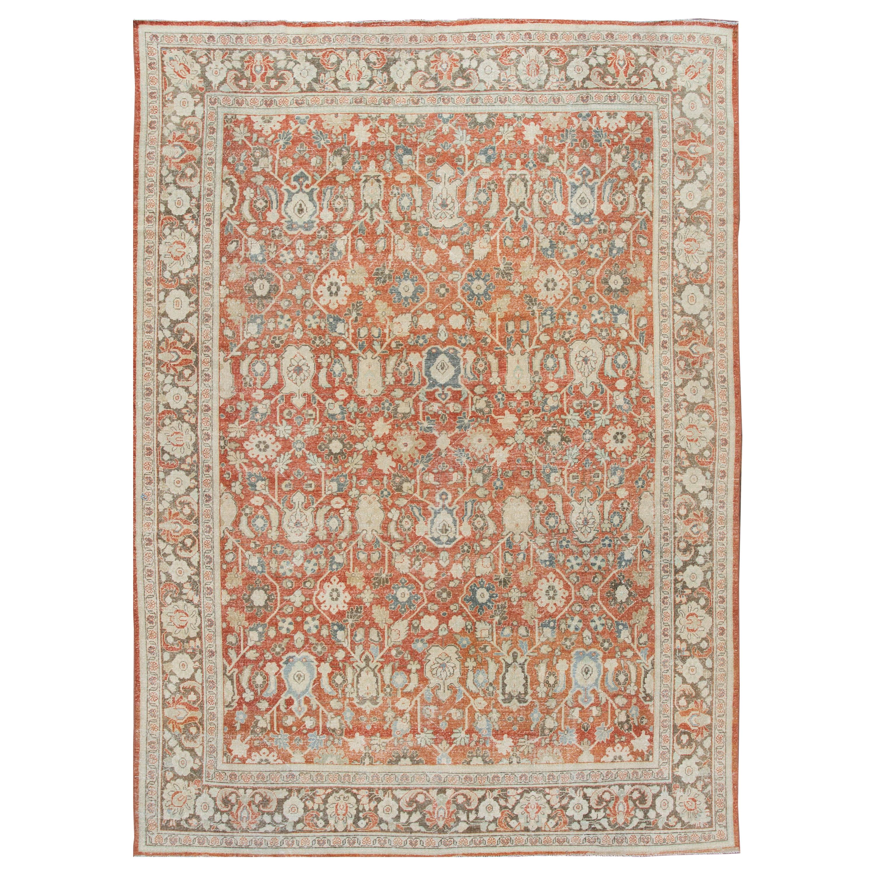 Early 20th Century Antique Mahal Wool Rug For Sale