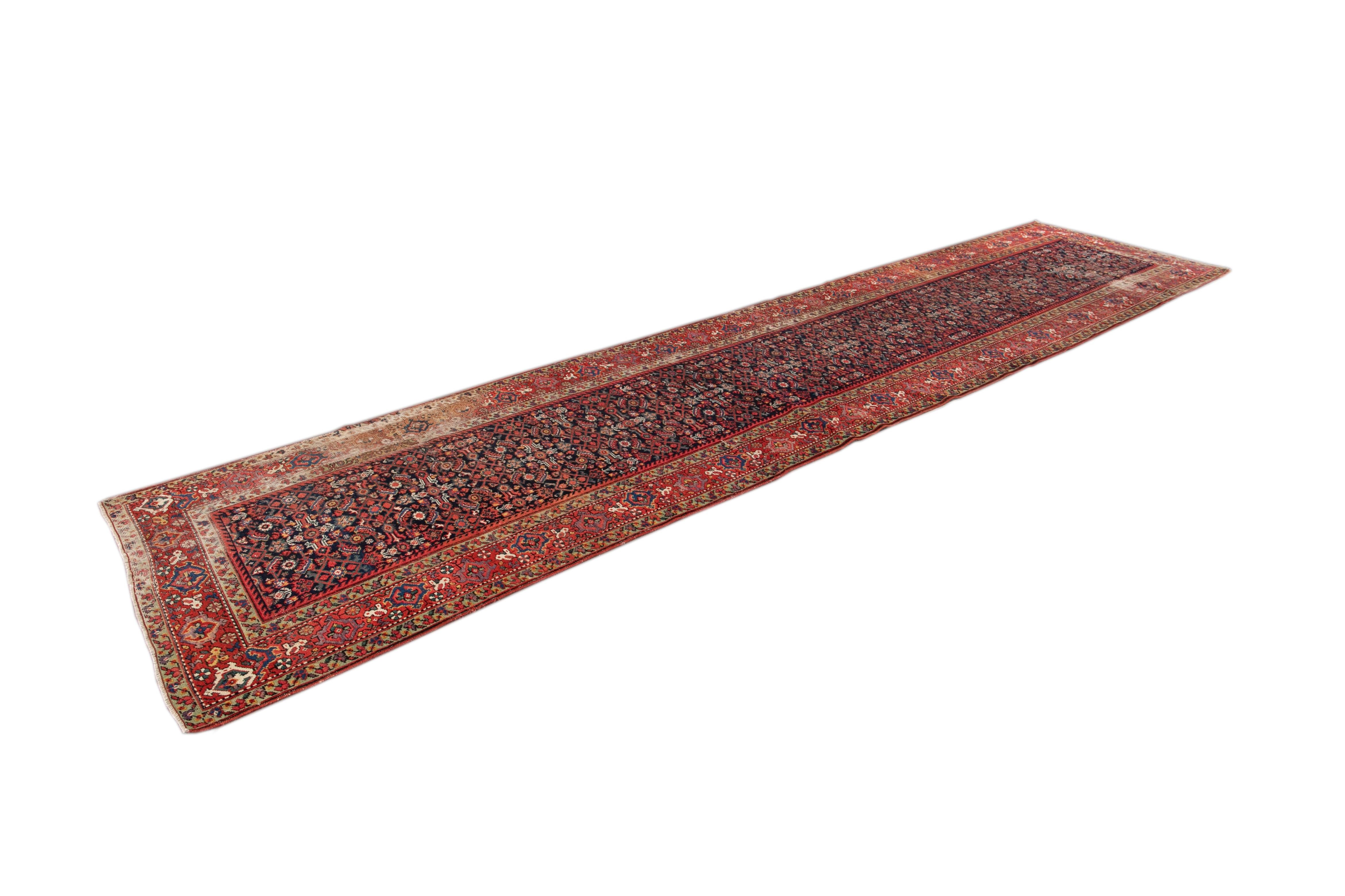 Early 20th Century Antique Distressed Malayer Wool Runner For Sale 8