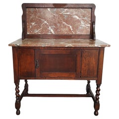 Early 20th-Century Antique Oak and Pink Stone Wash Stand Cabinet