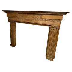 Early 20th Century Antique Oak Fireplace Mantel with Fluted Pilasters Carved