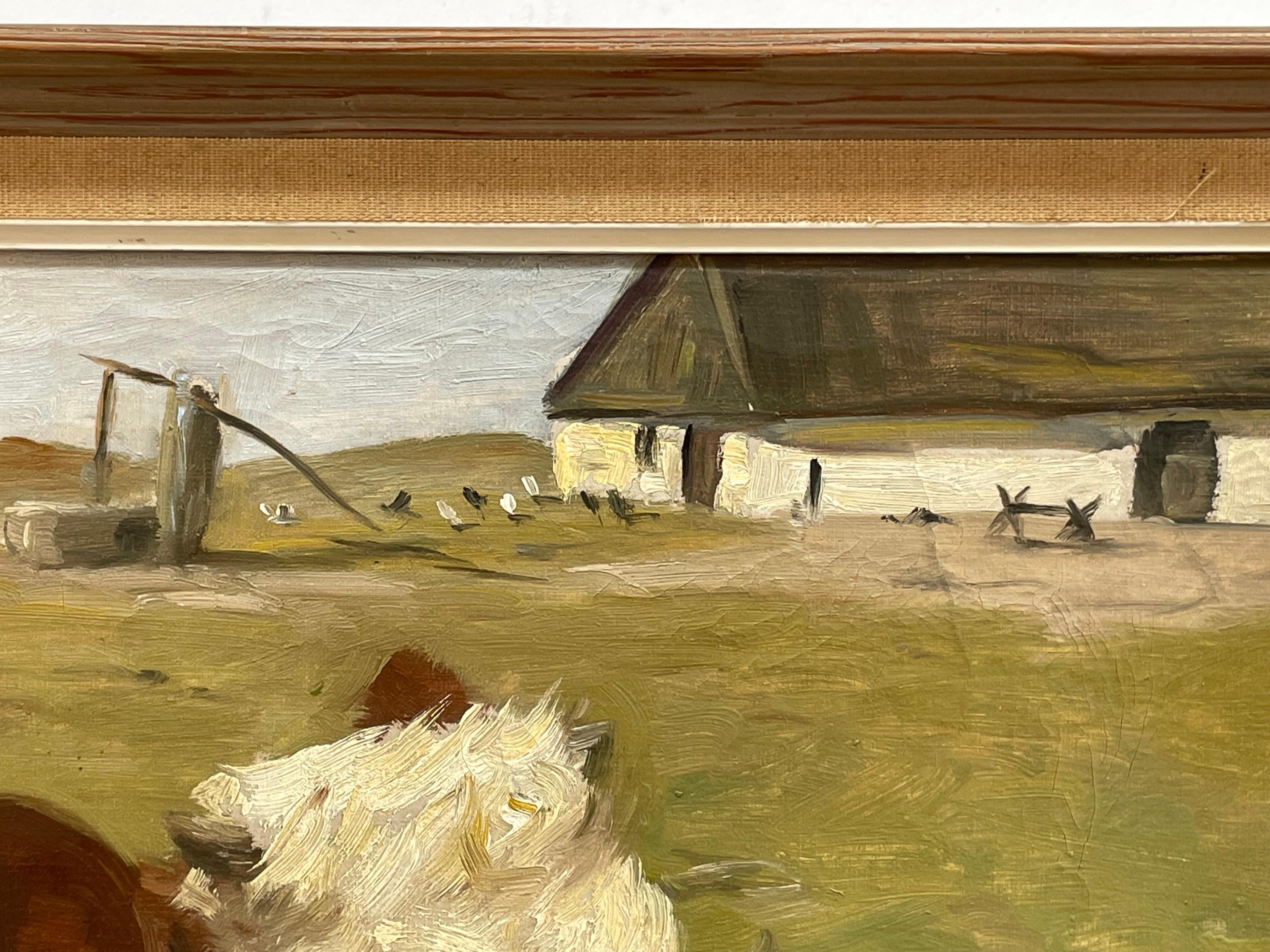 Early 20th century antique oil painting by Aage Wang from Denmark with cows In Good Condition For Sale In Ebberup, DK