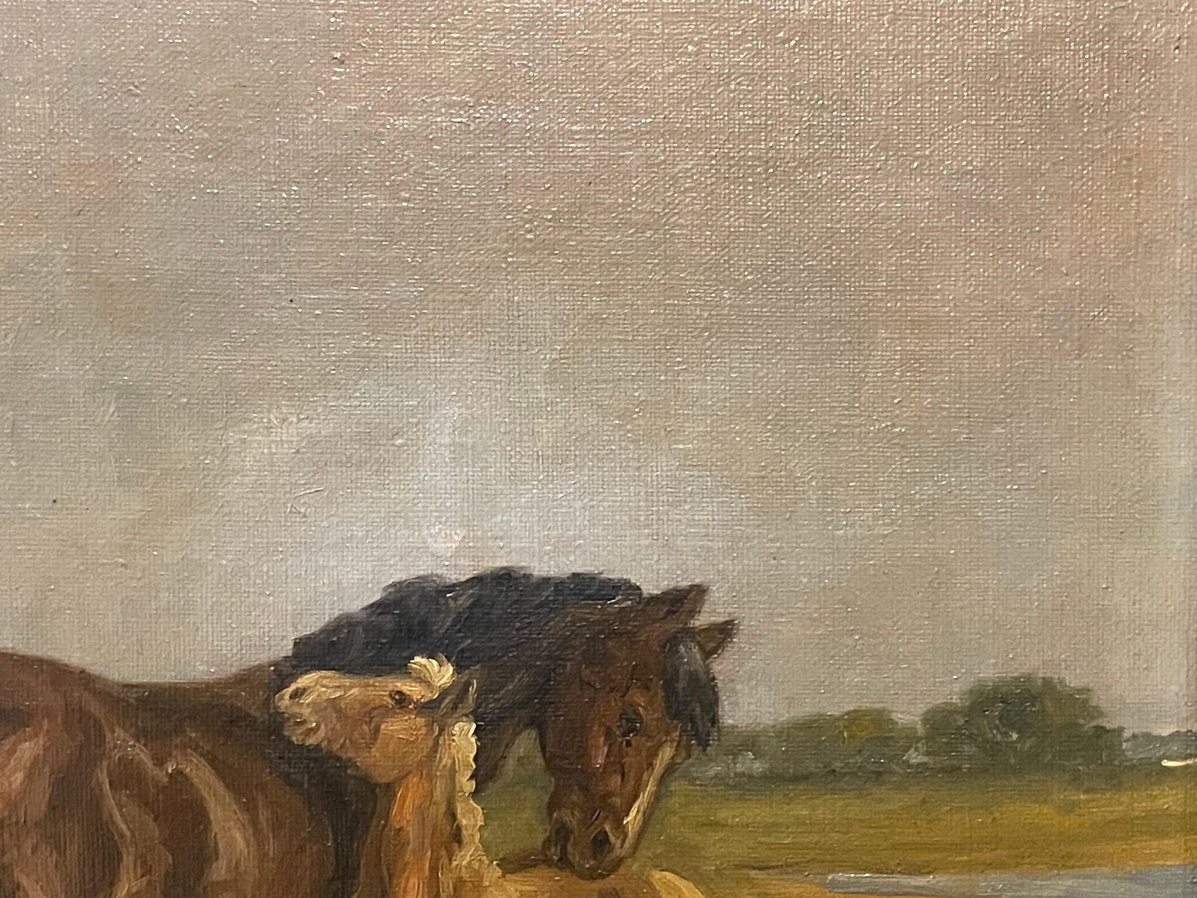 Dipinto a olio antico del 20° secolo proveniente dalla Danimarca con cavallo e puledro In condizioni buone a Ebberup, DK