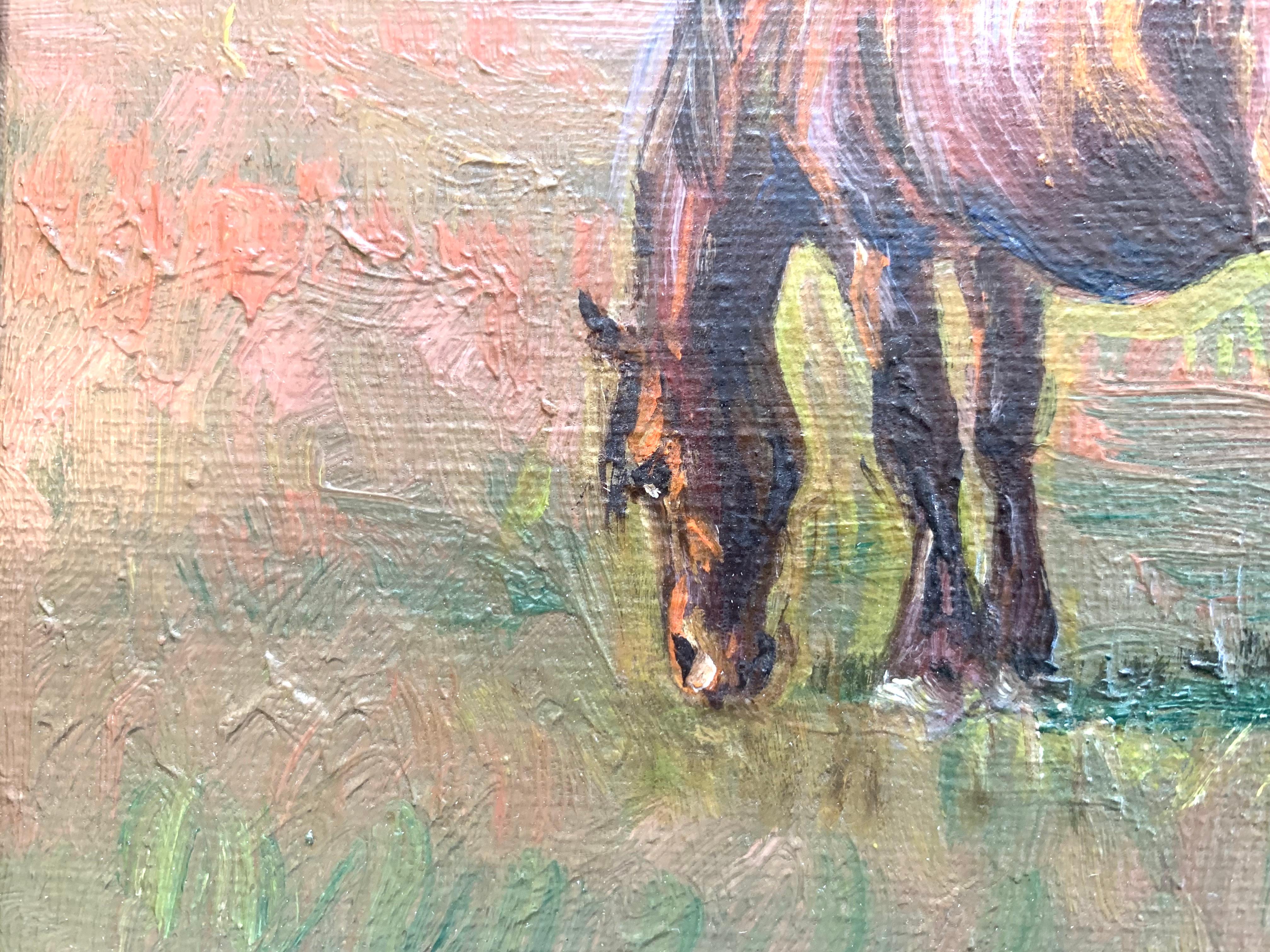 Peinture à l'huile ancienne du début du 20e siècle avec des chevaux par I Christiansen en vente 1