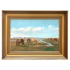Early 20th century antique oil painting with horses by Niels Christiansen