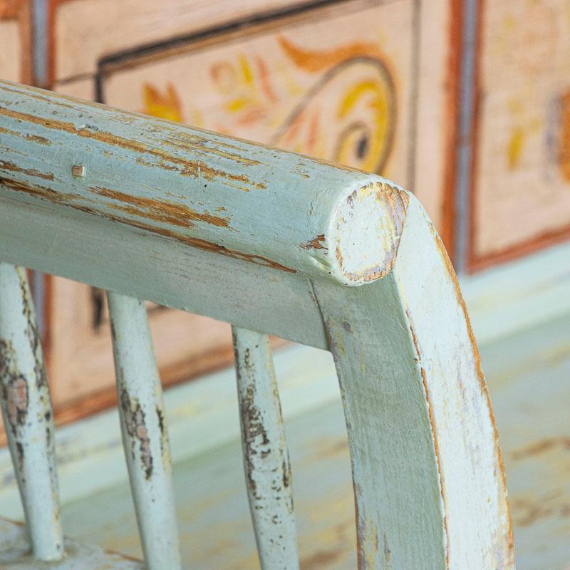 Early 20th Century Antique Original Blue Painted Bench from Romania For Sale 7