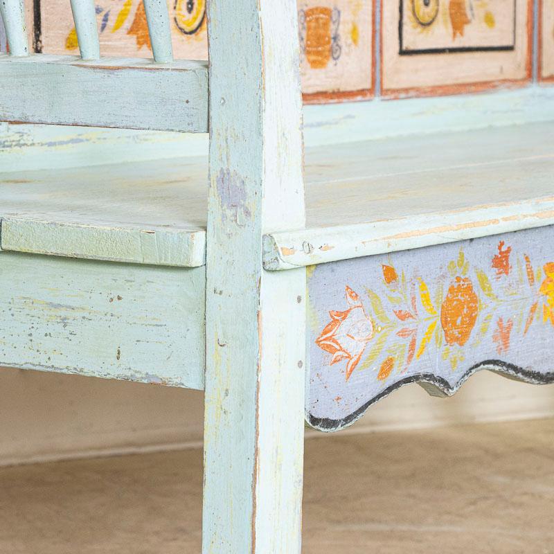 Early 20th Century Antique Original Blue Painted Bench from Romania For Sale 8