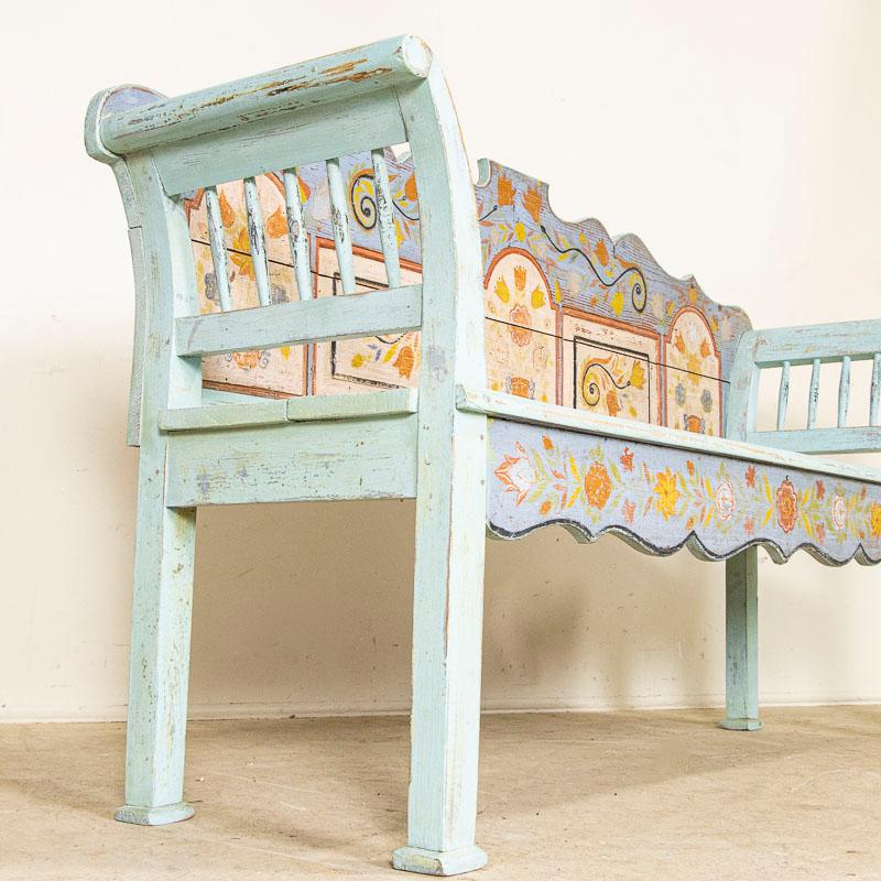 Early 20th Century Antique Original Blue Painted Bench from Romania For Sale 9