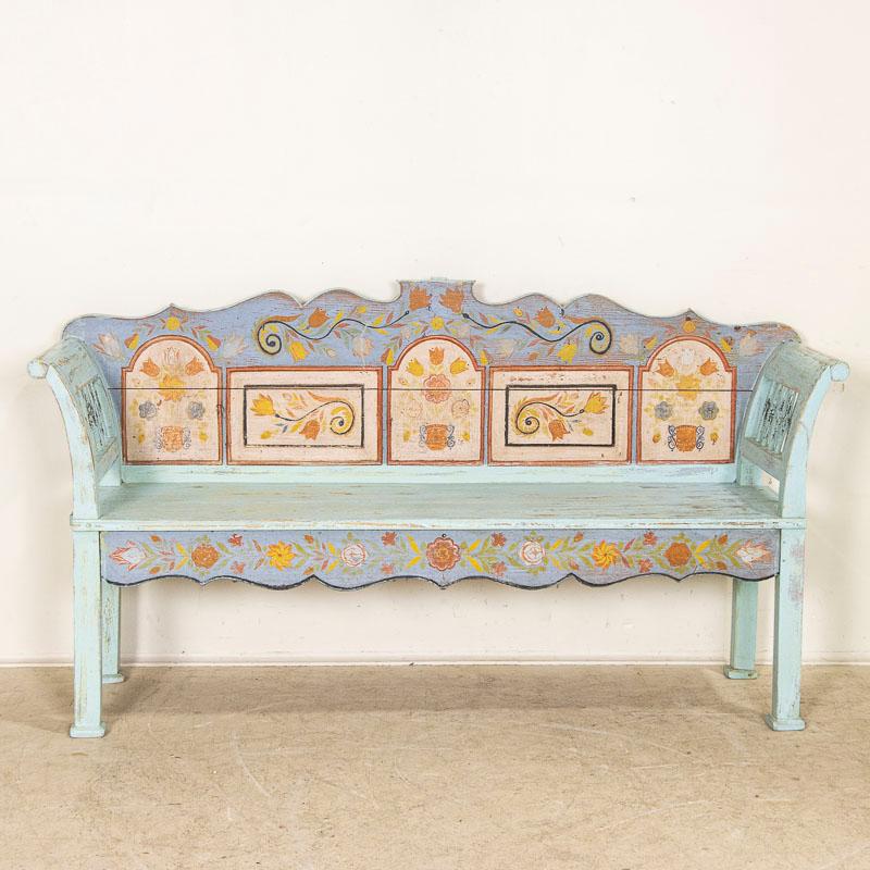 Romanian Early 20th Century Antique Original Blue Painted Bench from Romania For Sale