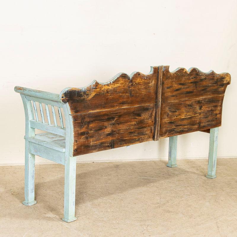 Early 20th Century Antique Original Blue Painted Bench from Romania In Good Condition In Round Top, TX