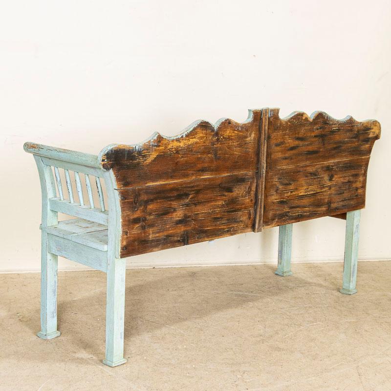 Early 20th Century Antique Original Blue Painted Bench from Romania In Good Condition For Sale In Round Top, TX