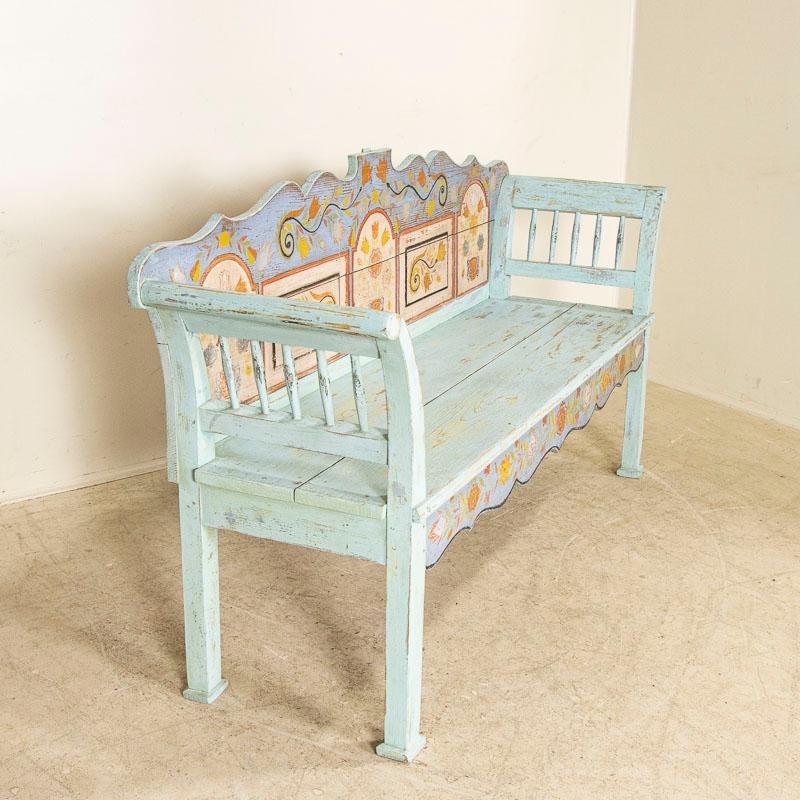 Early 20th Century Antique Original Blue Painted Bench from Romania For Sale 1