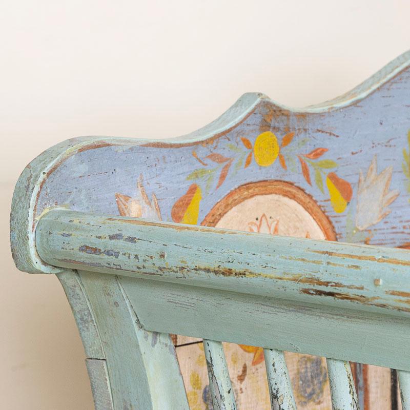Early 20th Century Antique Original Blue Painted Bench from Romania For Sale 5