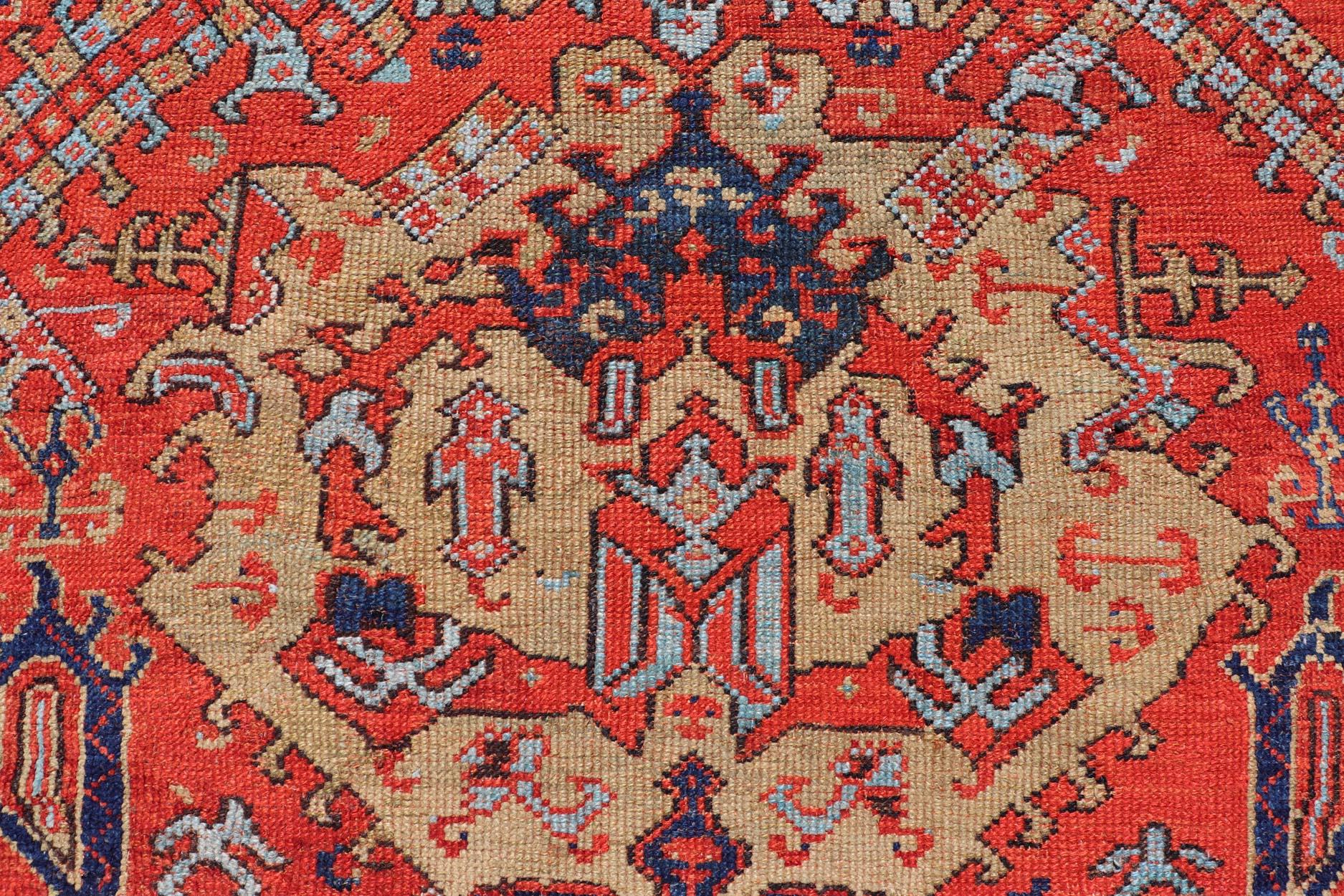 Early 20th Century Antique Oushak Rug in Large Medallions For Sale 7