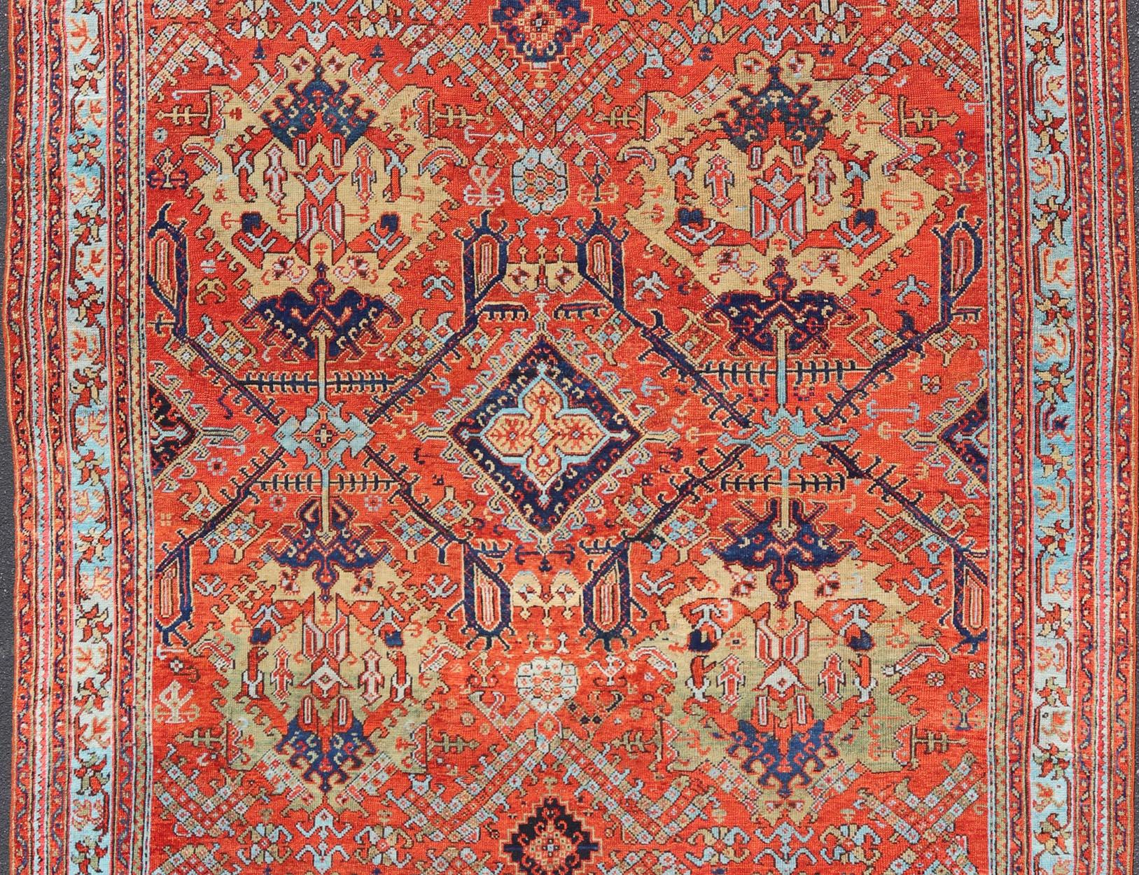 Early 20th Century Antique Oushak Rug in Large Medallions For Sale 9