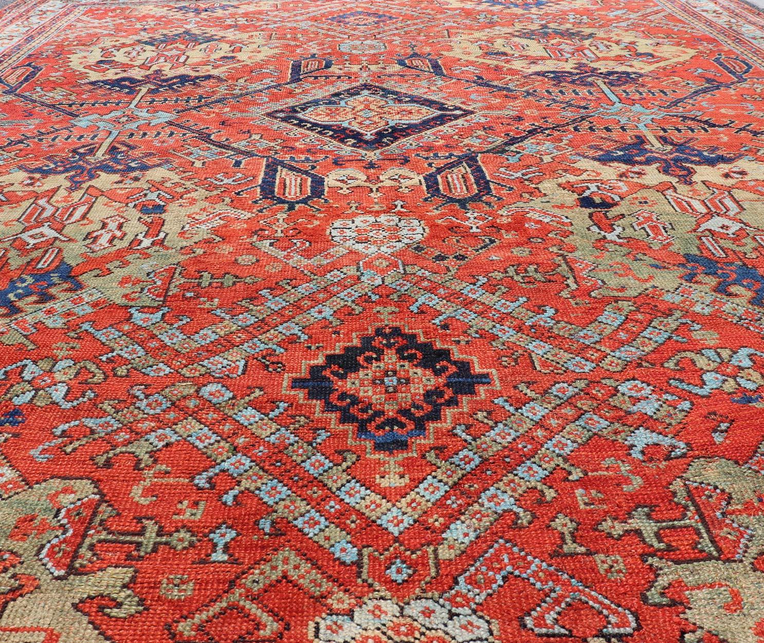 Turkish Early 20th Century Antique Oushak Rug in Large Medallions For Sale