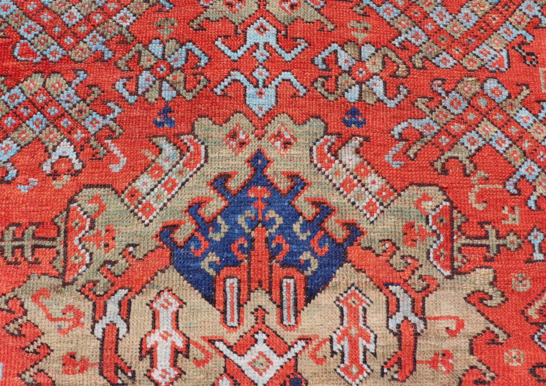 Hand-Knotted Early 20th Century Antique Oushak Rug in Large Medallions For Sale