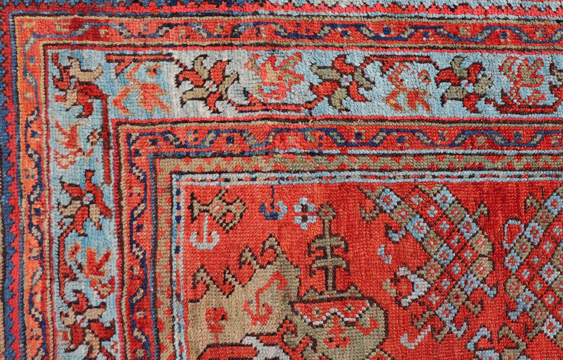 Wool Early 20th Century Antique Oushak Rug in Large Medallions For Sale