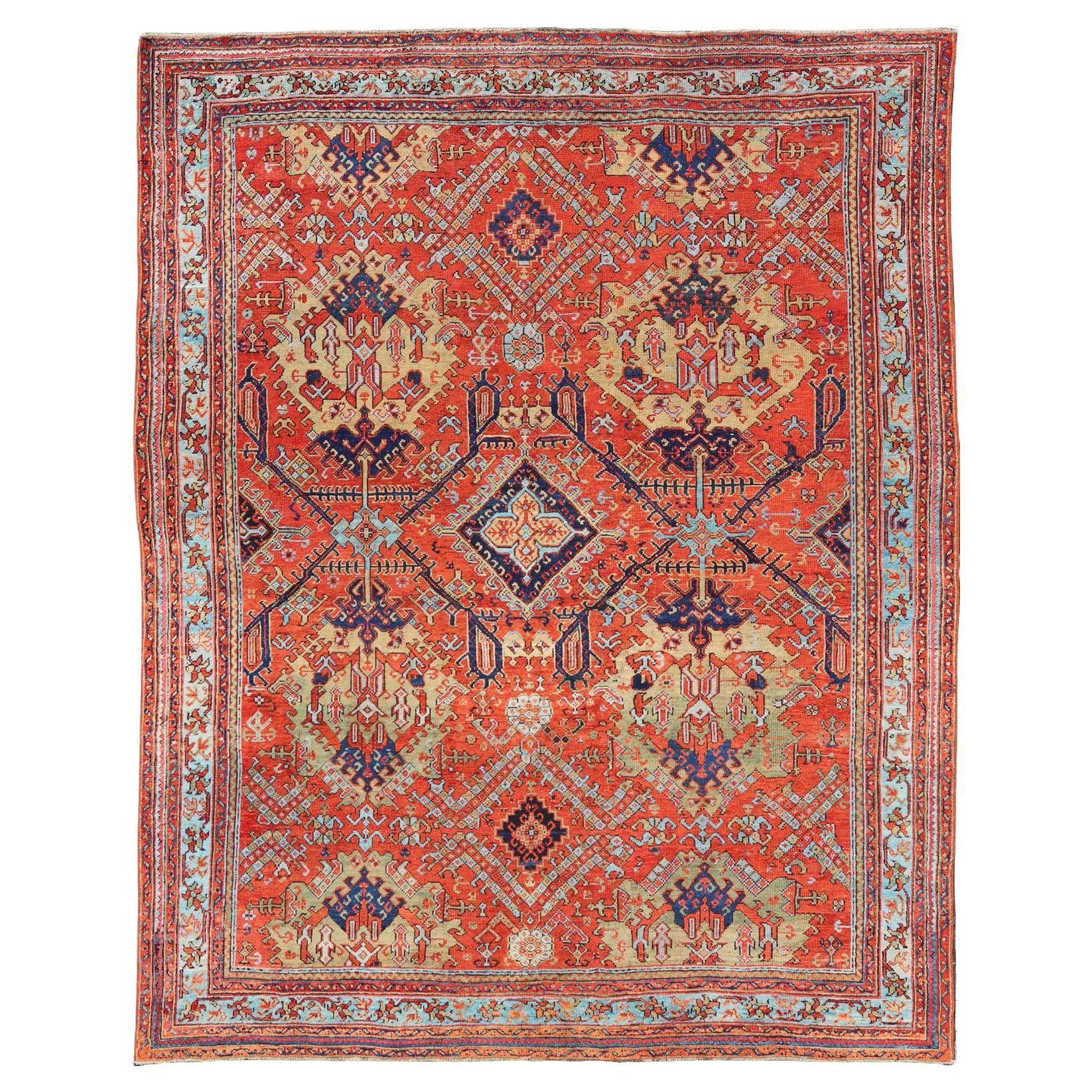 Early 20th Century Antique Oushak Rug in Large Medallions For Sale