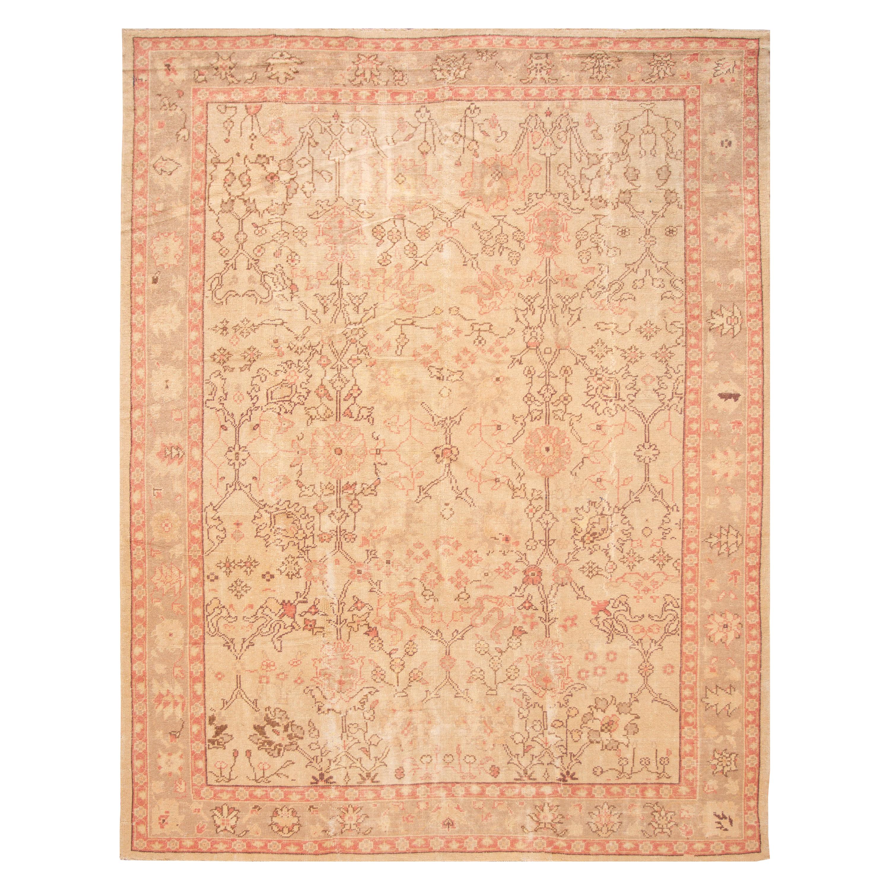 Early 20th Century Antique Oushak Wool Rug