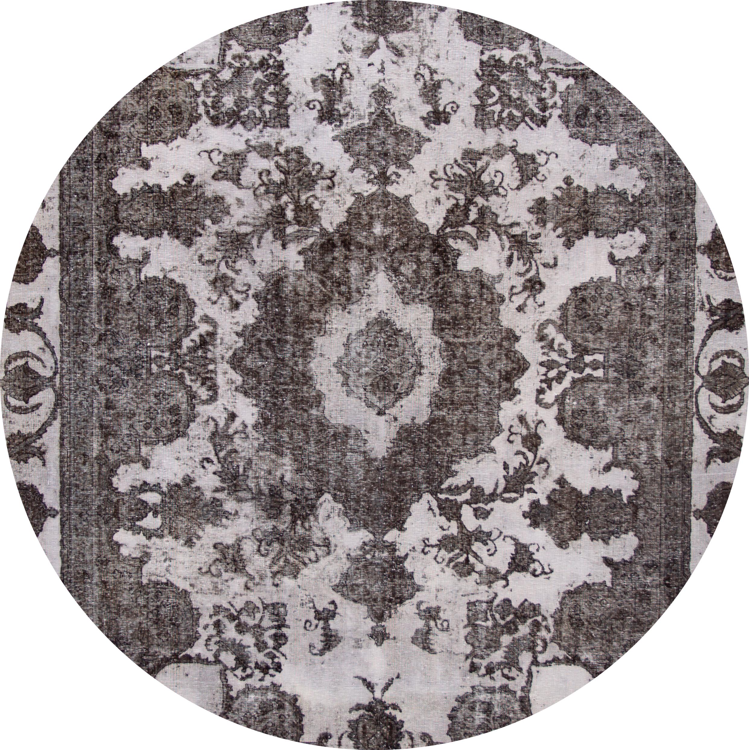 Beautiful antique overdyed rug, hand knotted wool with a dark gray field, light gray accents in all-over center medallion design.
This rug measures 8' 8