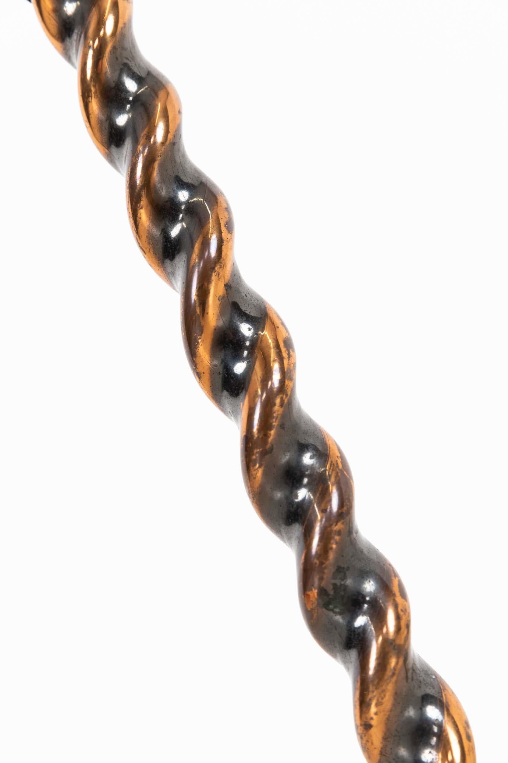 Art Deco Early 20th Century Antique Oxidised Copper Barley Twist Desk Table Lamp, c.1930 For Sale
