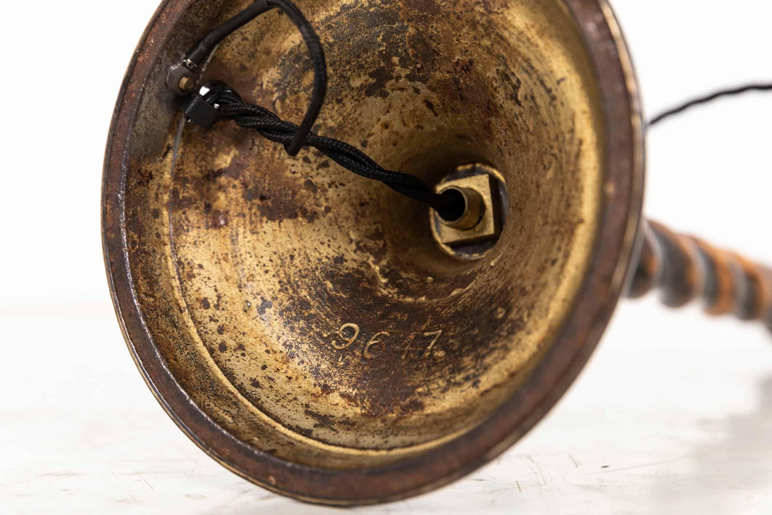 Brass Early 20th Century Antique Oxidised Copper Barley Twist Desk Table Lamp, c.1930 For Sale