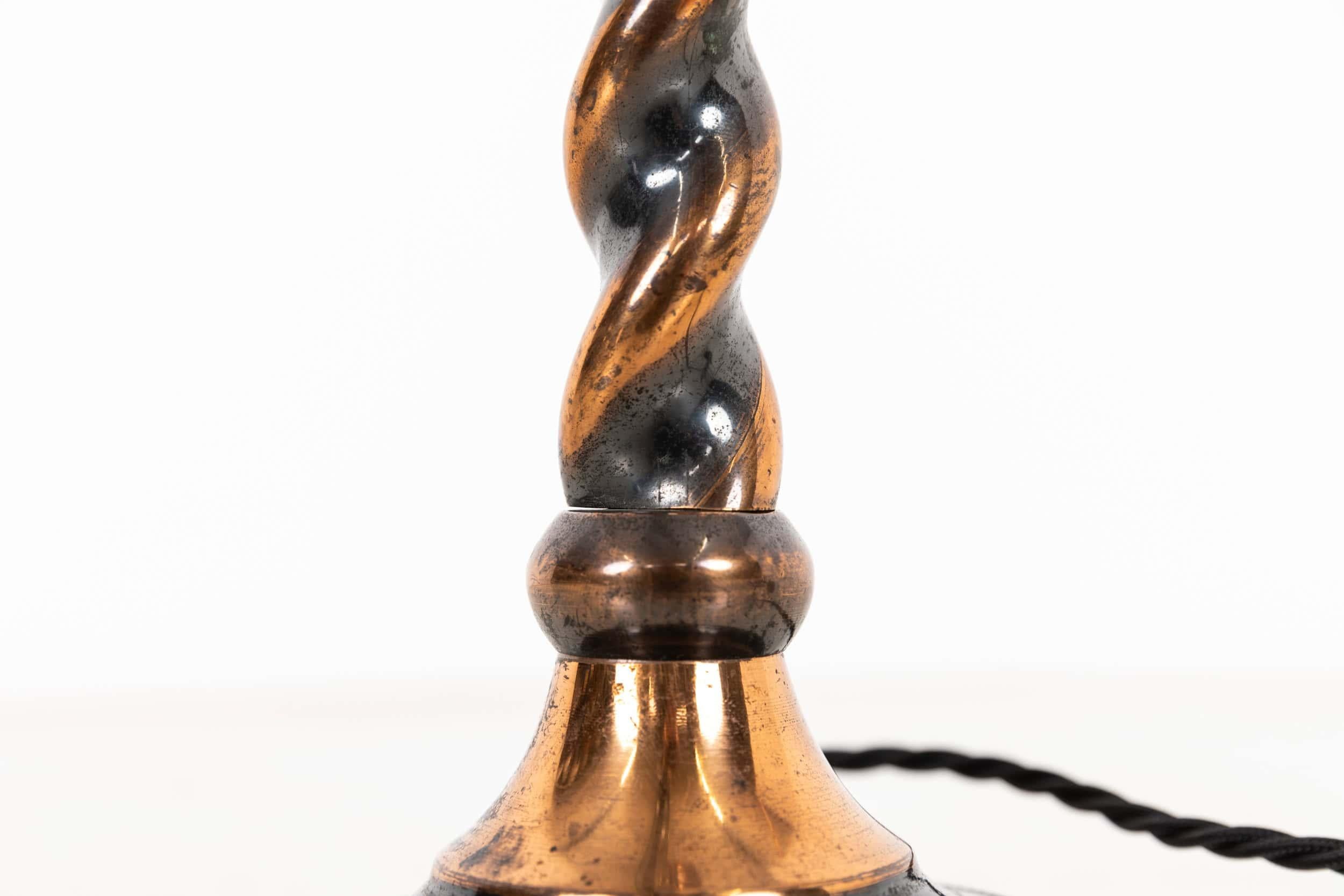 Early 20th Century Antique Oxidised Copper Barley Twist Desk Table Lamp, c.1930 For Sale 2
