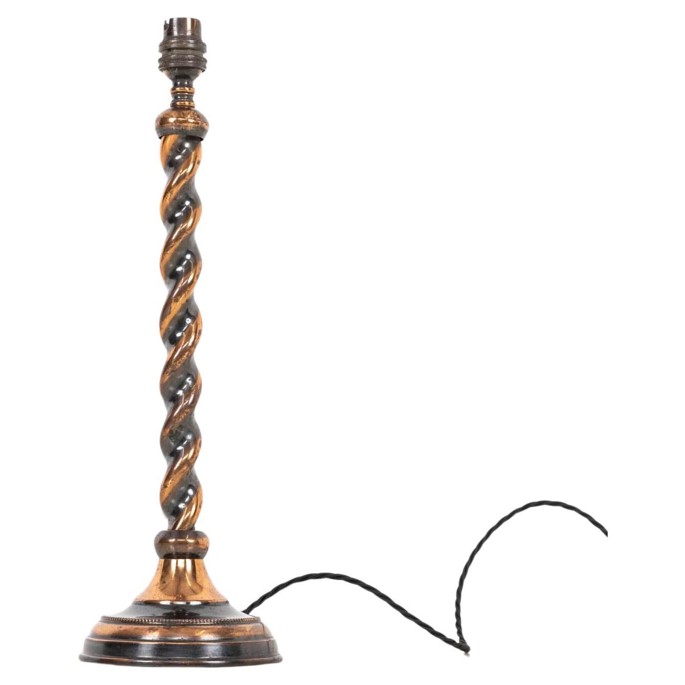 Early 20th Century Antique Oxidised Copper Barley Twist Desk Table Lamp, c.1930 For Sale