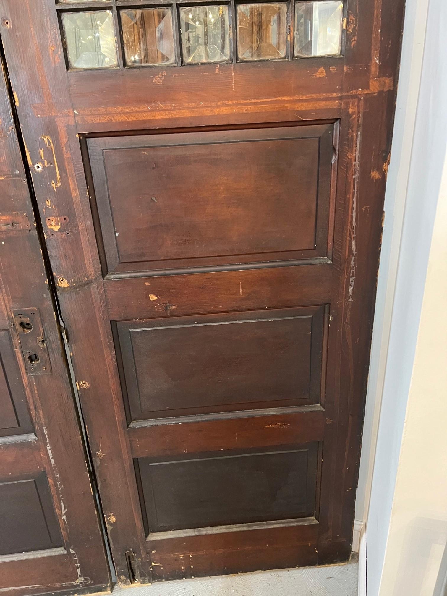 Early 20th Century Antique Pair of Entrance Doors with Beveled Glass Panels 8