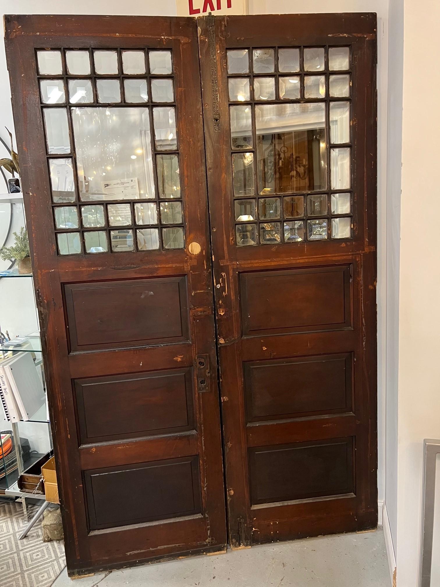 Early 20th Century Antique Pair of Entrance Doors with Beveled Glass Panels 5