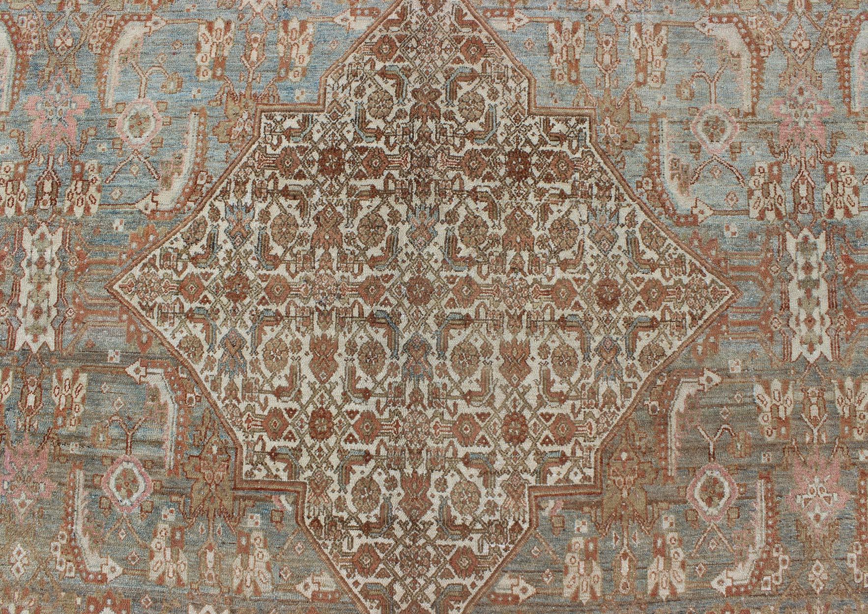 Early 20th Century Large Antique Persian Bibikabad Rug in Light Blue Background  For Sale 5
