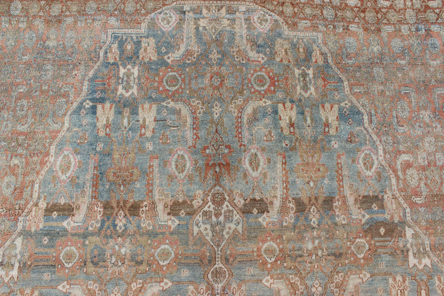 Early 20th Century Large Antique Persian Bibikabad Rug in Light Blue Background  For Sale 6