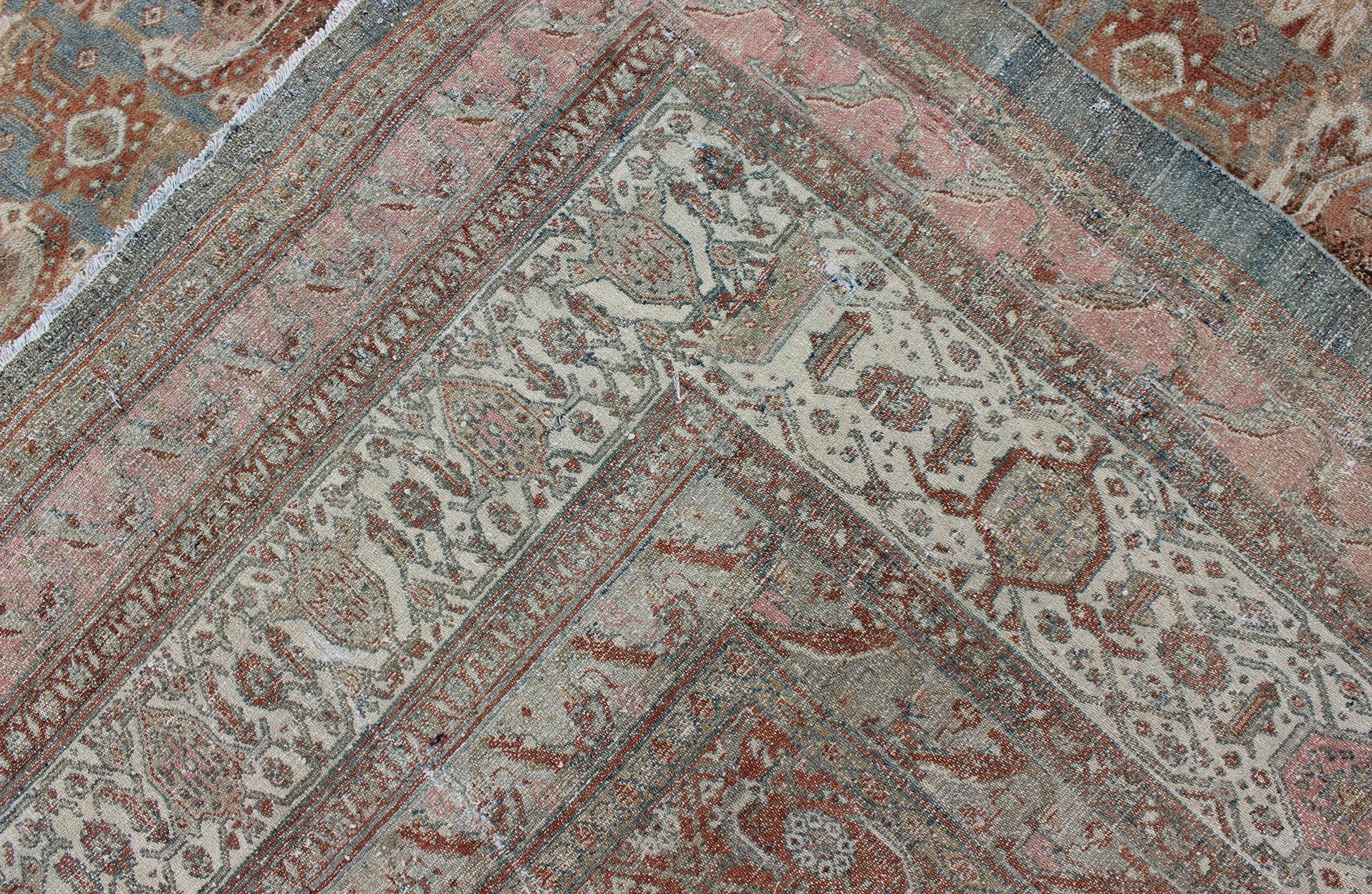 Early 20th Century Large Antique Persian Bibikabad Rug in Light Blue Background  For Sale 7