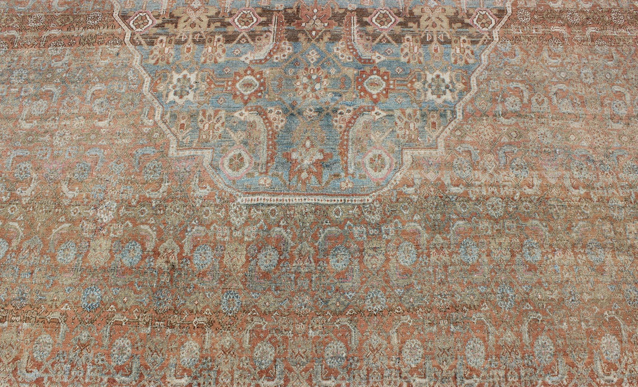 Early 20th Century Large Antique Persian Bibikabad Rug in Light Blue Background  For Sale 1