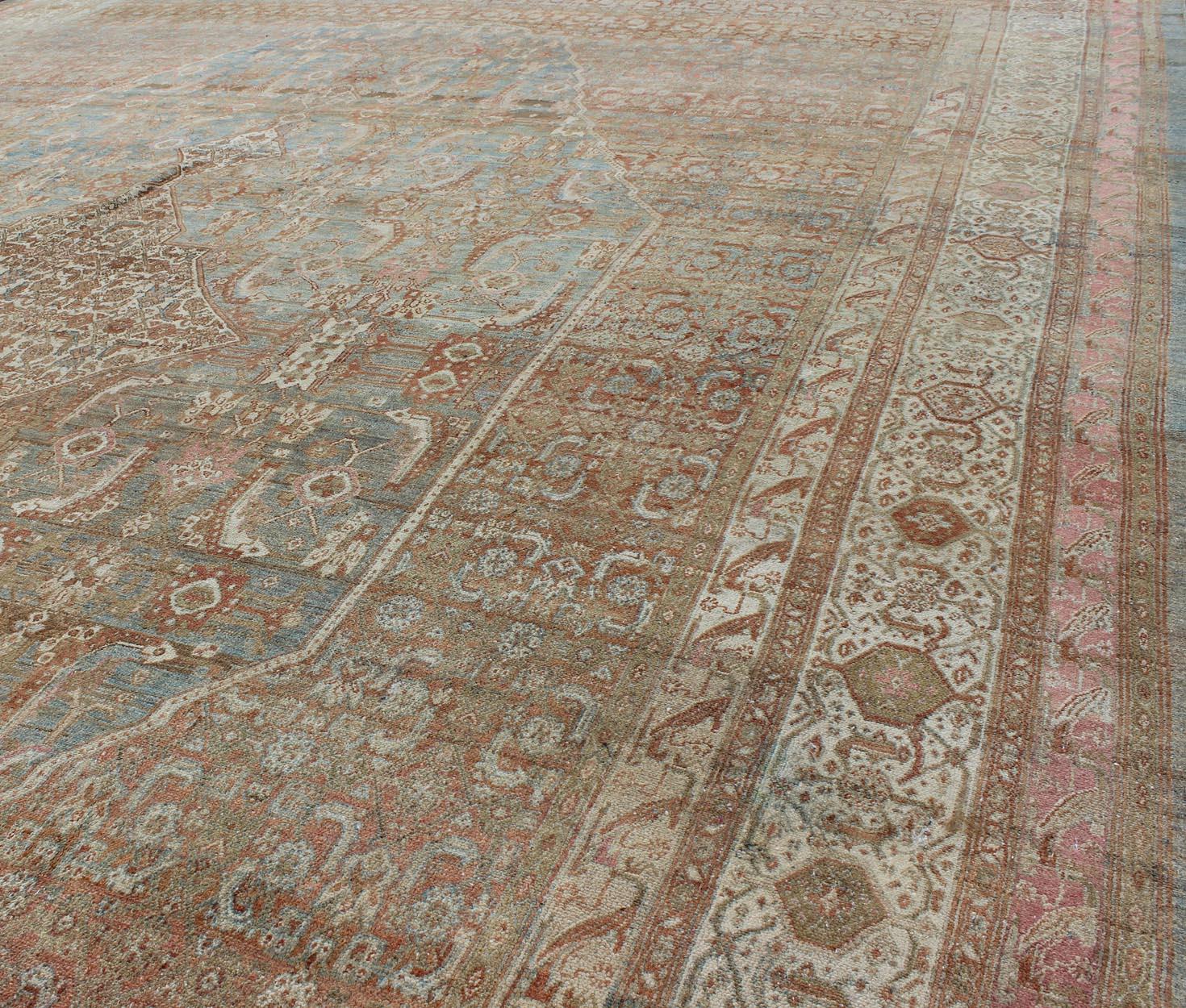Early 20th Century Large Antique Persian Bibikabad Rug in Light Blue Background  For Sale 2
